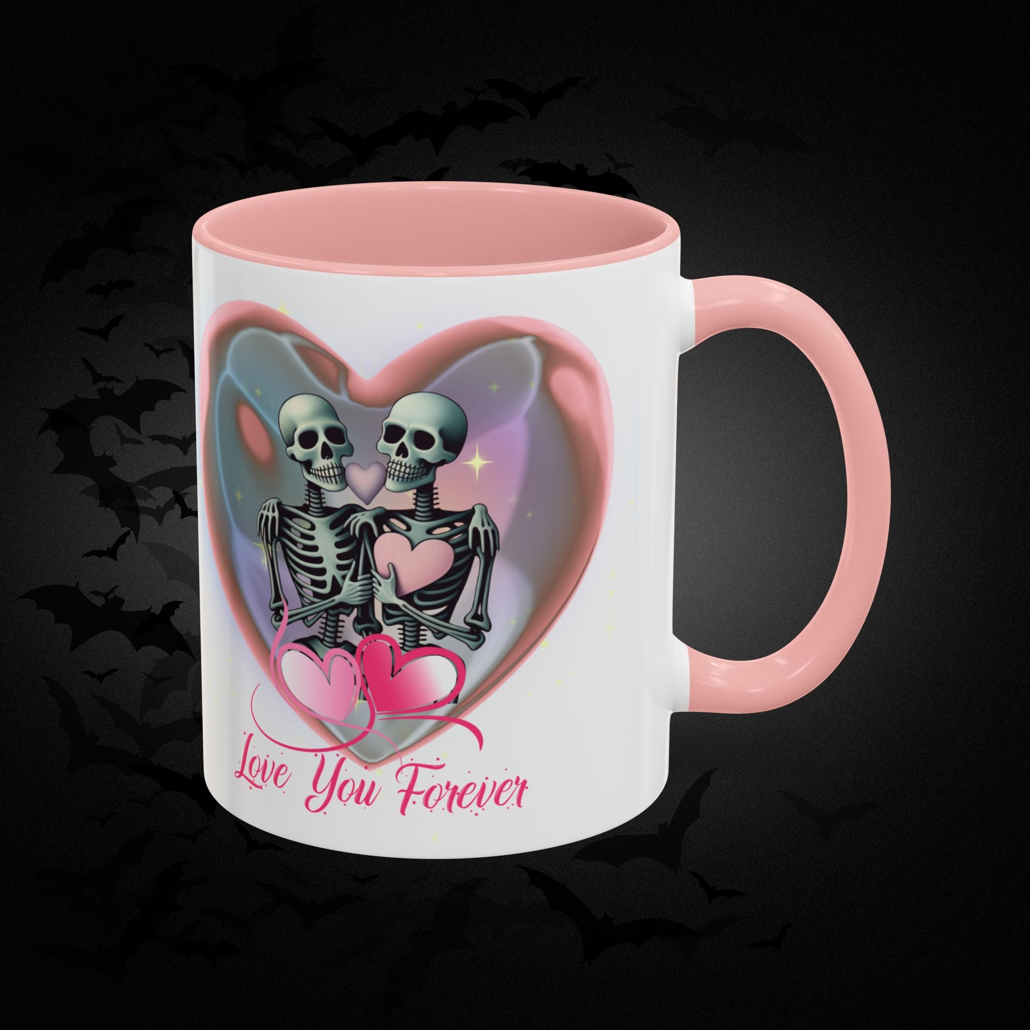 Love You Forever Valloween Coffee Mug — Skeleton Couple Heart Design (11/15oz)