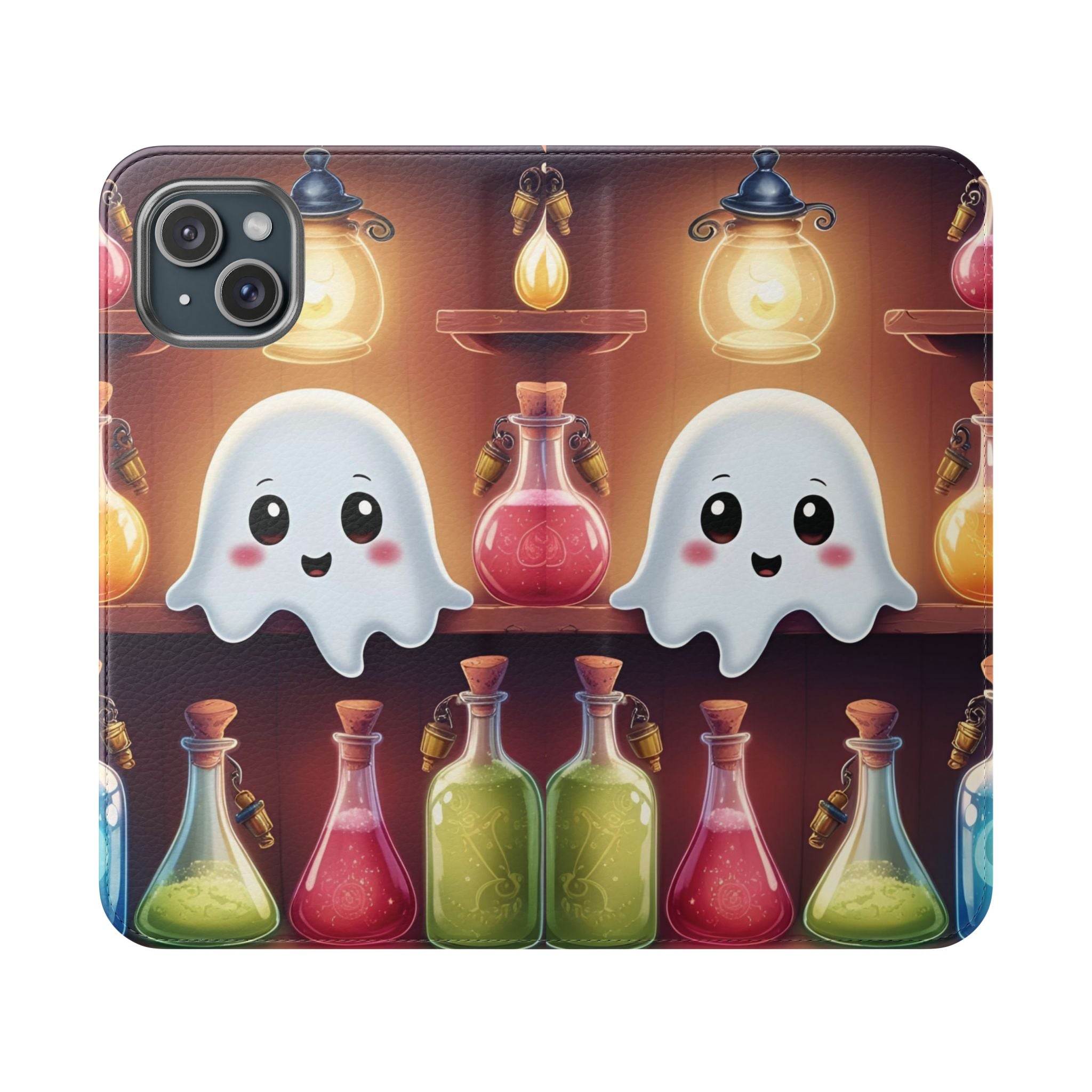 Apothecary Ghost Flip Wallet Case - Spooky Halloween Phone Case - Gothic Ghost Smartphone Case -  Ghost on a Shelf Wallet Case