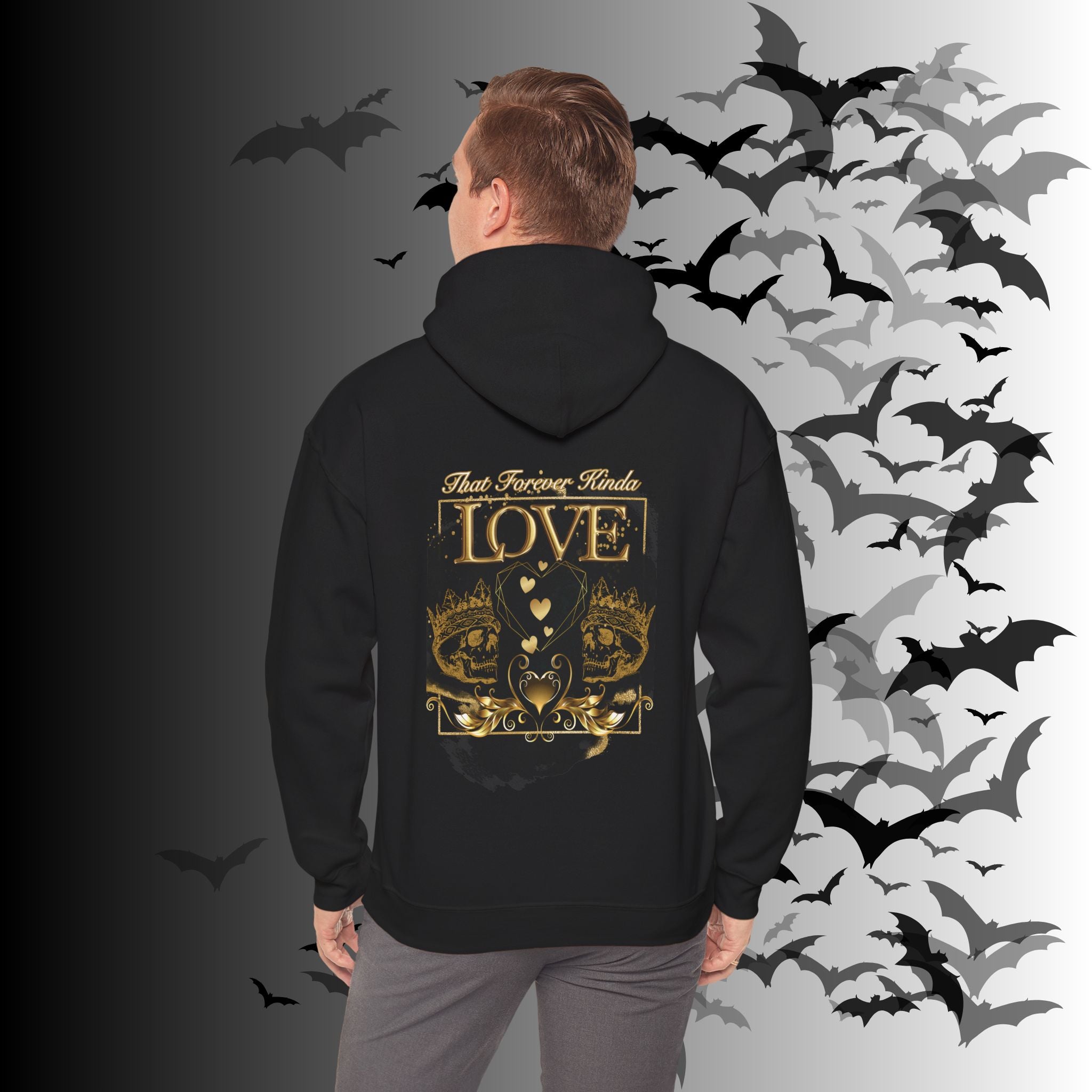 That Forever Kinda Love Hoodie — Gothic Gold Skull Couples Pullover