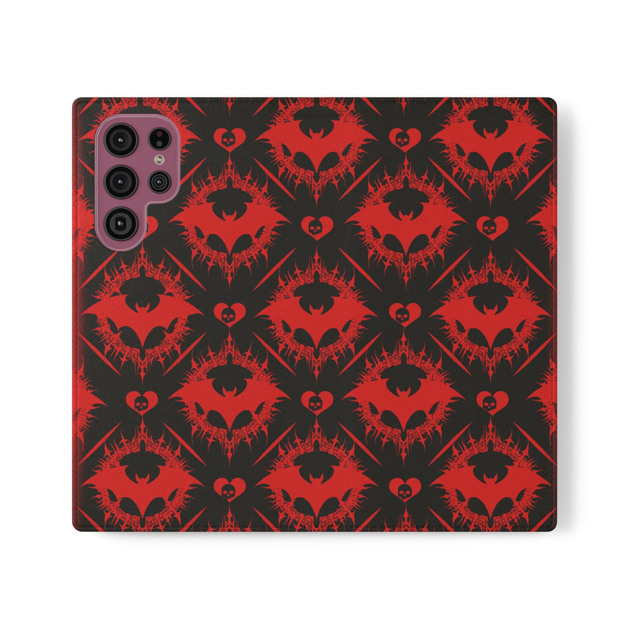 Gothic Bat Wallet Flip Case - Elegant Goth Phone Wallet - Bat Pattern Flip Case - Gothic Phone Case - Stylish Wallet Phone Case