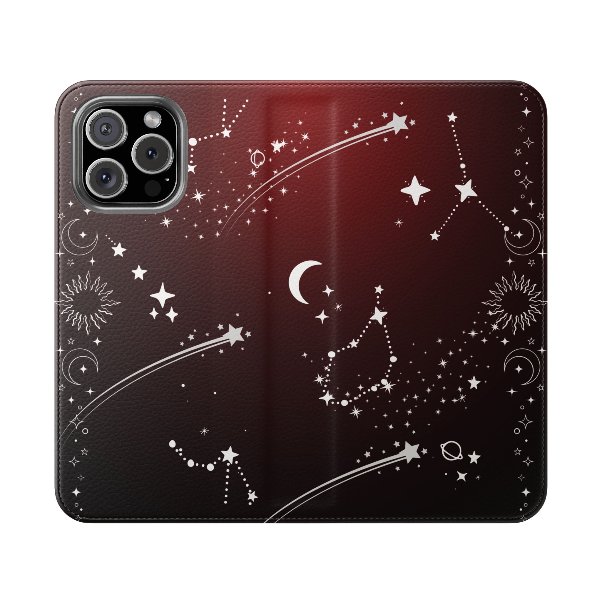 Gothic Celestial Black and Red Flip Wallet Case for iPhone and Samsung Galaxy Phones
