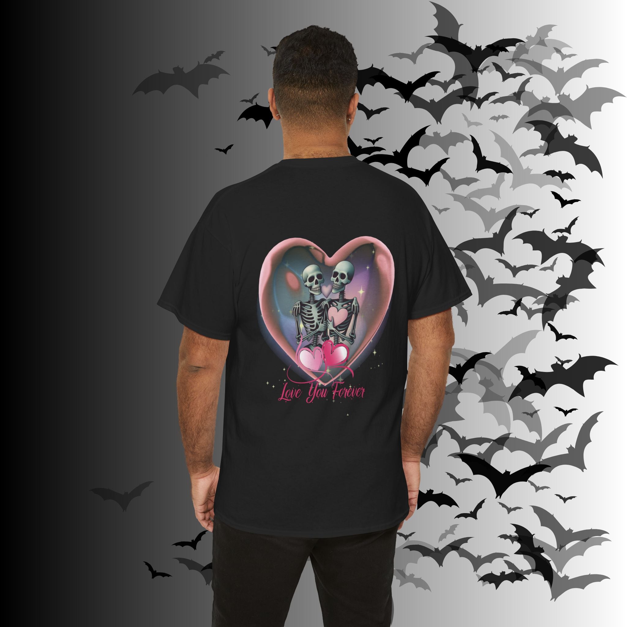 "Love You Forever" Gothic Skeleton Couples T-Shirt — Goth Valentine's Day Matching Tee