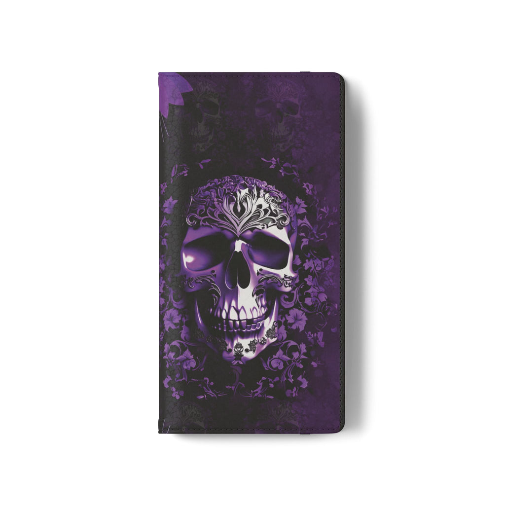 Purple Pastel Goth Skull Flip Wallet Phone Case - Skull Wallet Case for Samsung iPhone - Gothic Style Skull Wallet Phone Cases