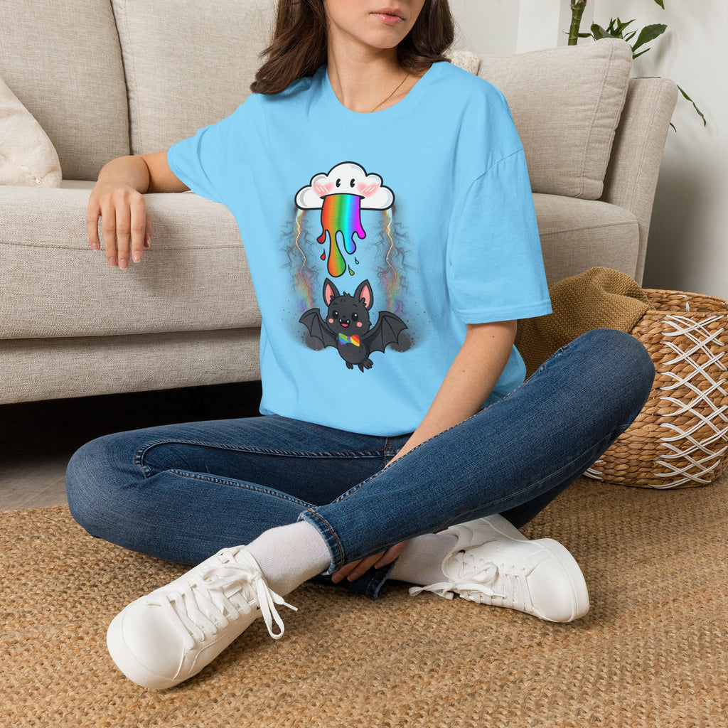 Rainbow Vomit Cloud Bat T-Shirt — Kawaii Goth Pride Unisex Tee