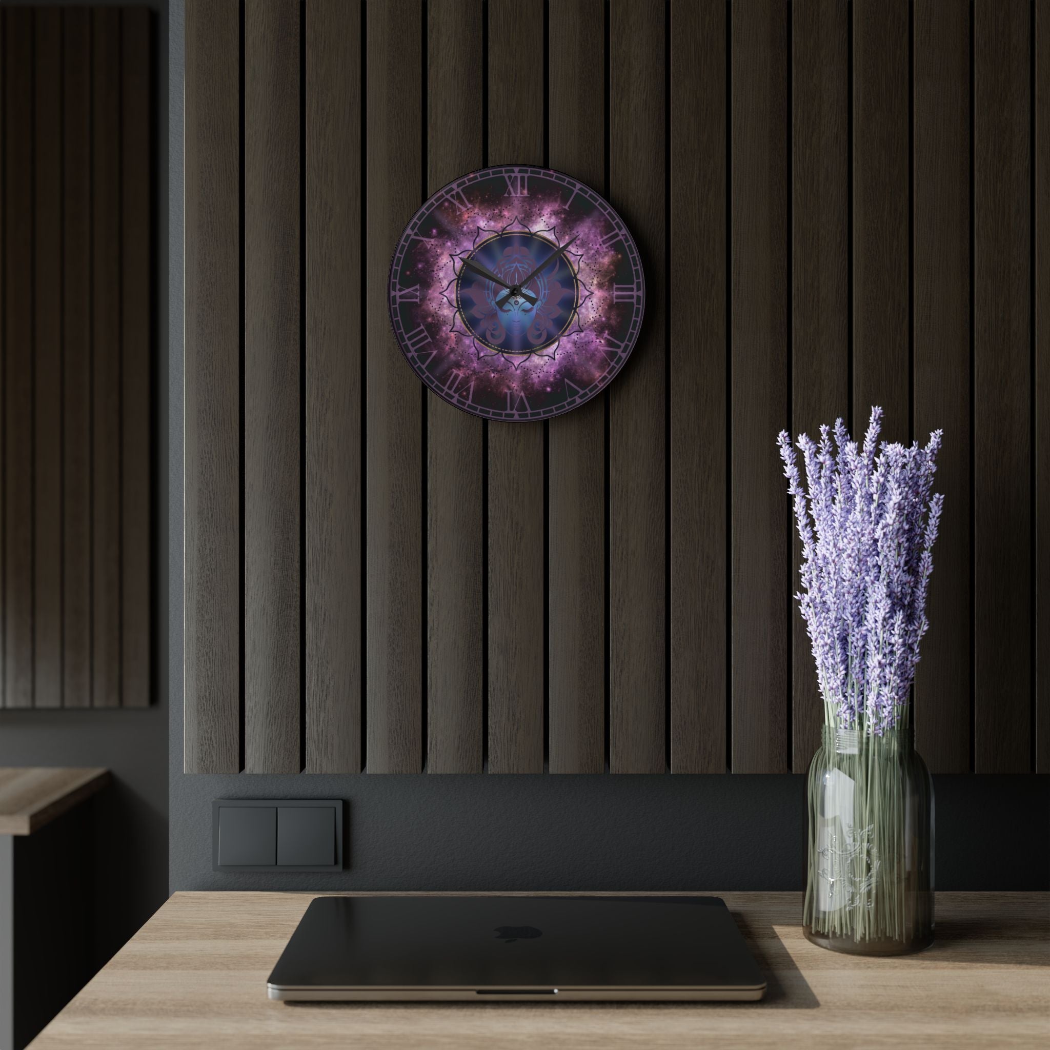 Moon Goddess Galaxy Wall Clock — Celestial Mandala Acrylic Art Print Home Decor