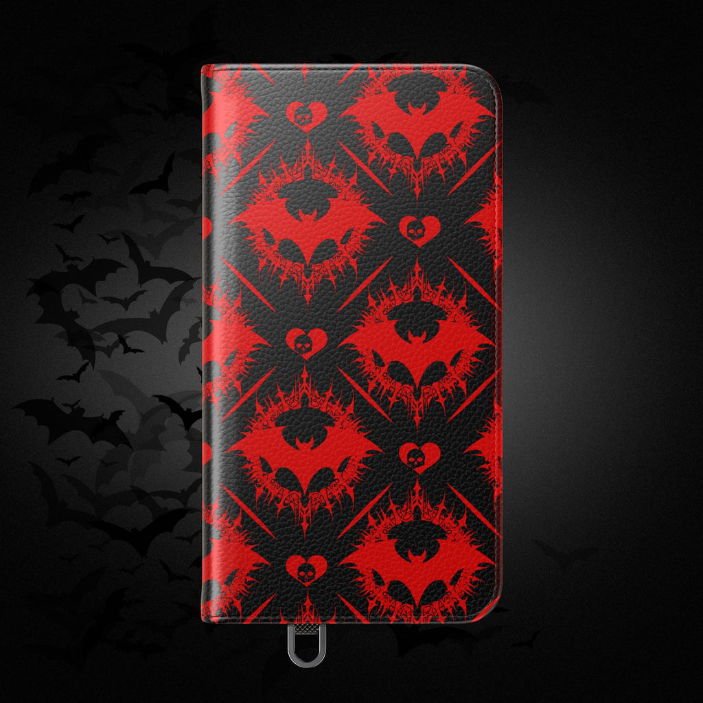 Gothic Bat Wallet Flip Case - Elegant Goth Phone Wallet - Bat Pattern Flip Case - Gothic Phone Case - Stylish Wallet Phone Case