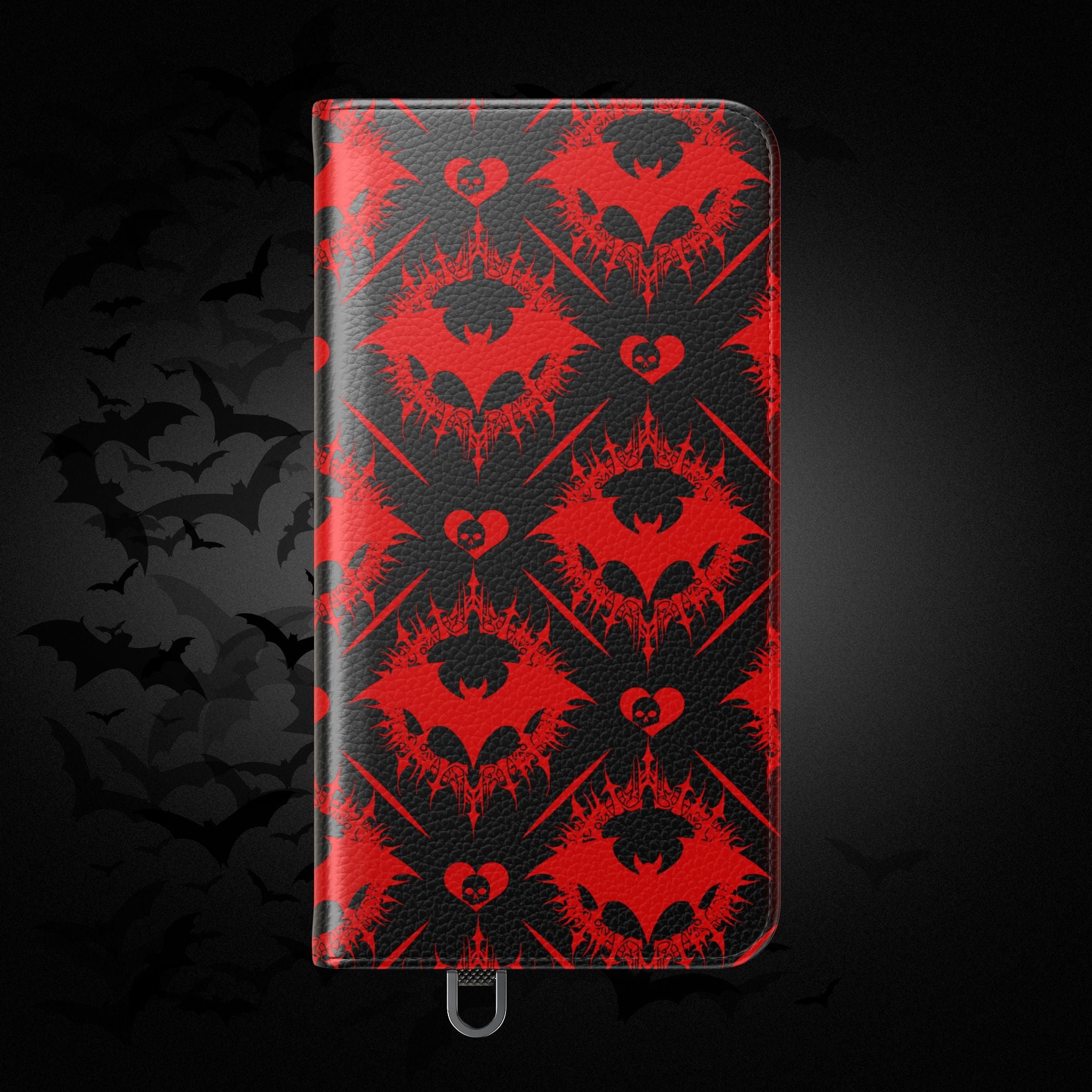 Gothic Bat Wallet Flip Case - Elegant Goth Phone Wallet - Bat Pattern Flip Case - Gothic Phone Case - Stylish Wallet Phone Case