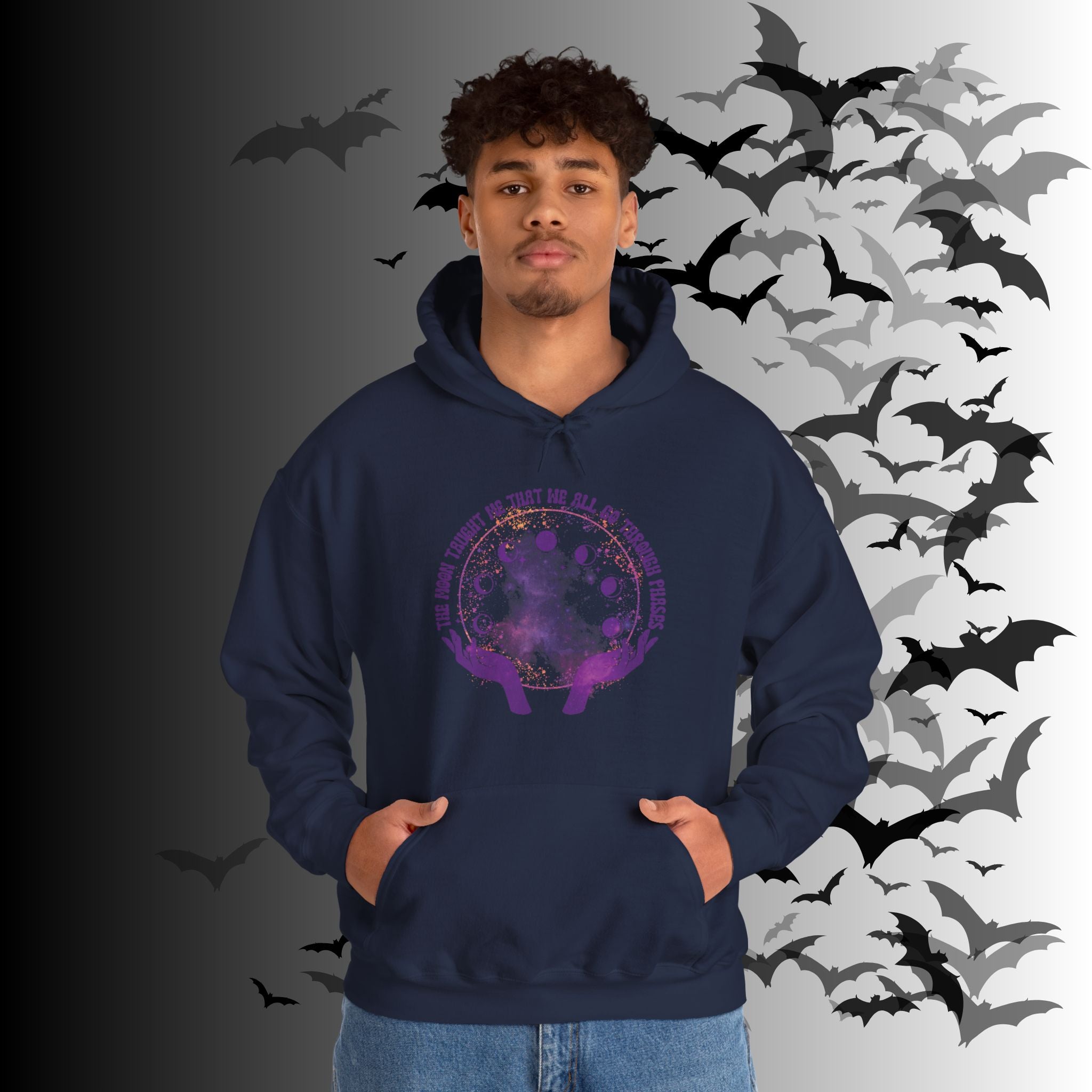 The Moon Taught Me We All Go Through Phases Hoodie — Witchy Moon Phase Pullover
