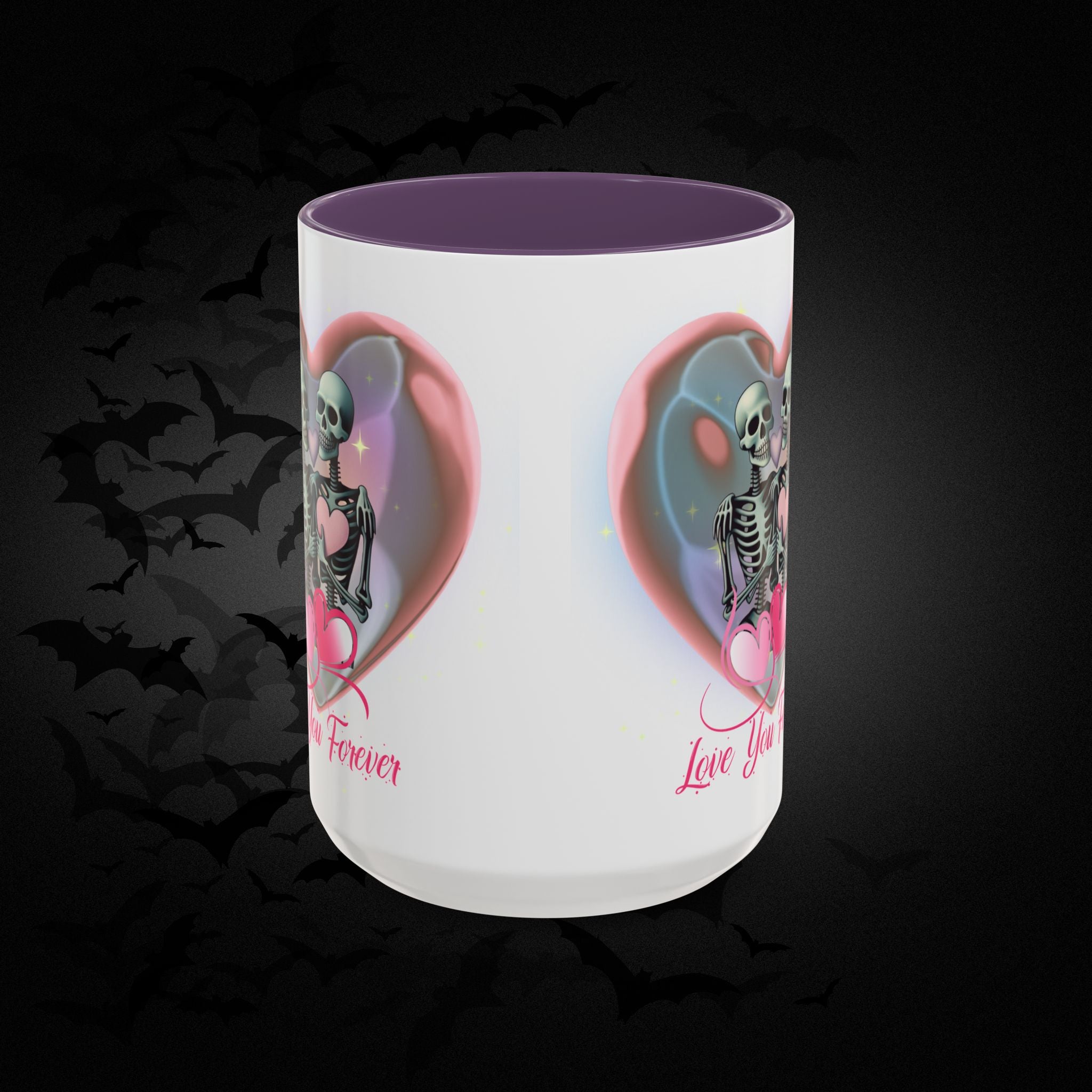 Love You Forever Valloween Coffee Mug — Skeleton Couple Heart Design (11/15oz)