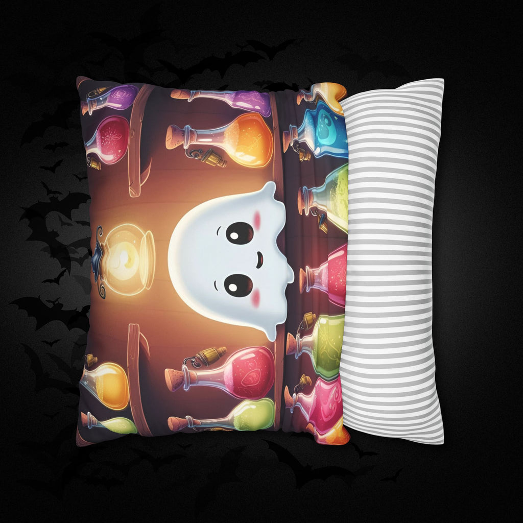 Apothecary Ghost Throw Pillow — Whimsigoth Potion Shelf Dark Home Decor