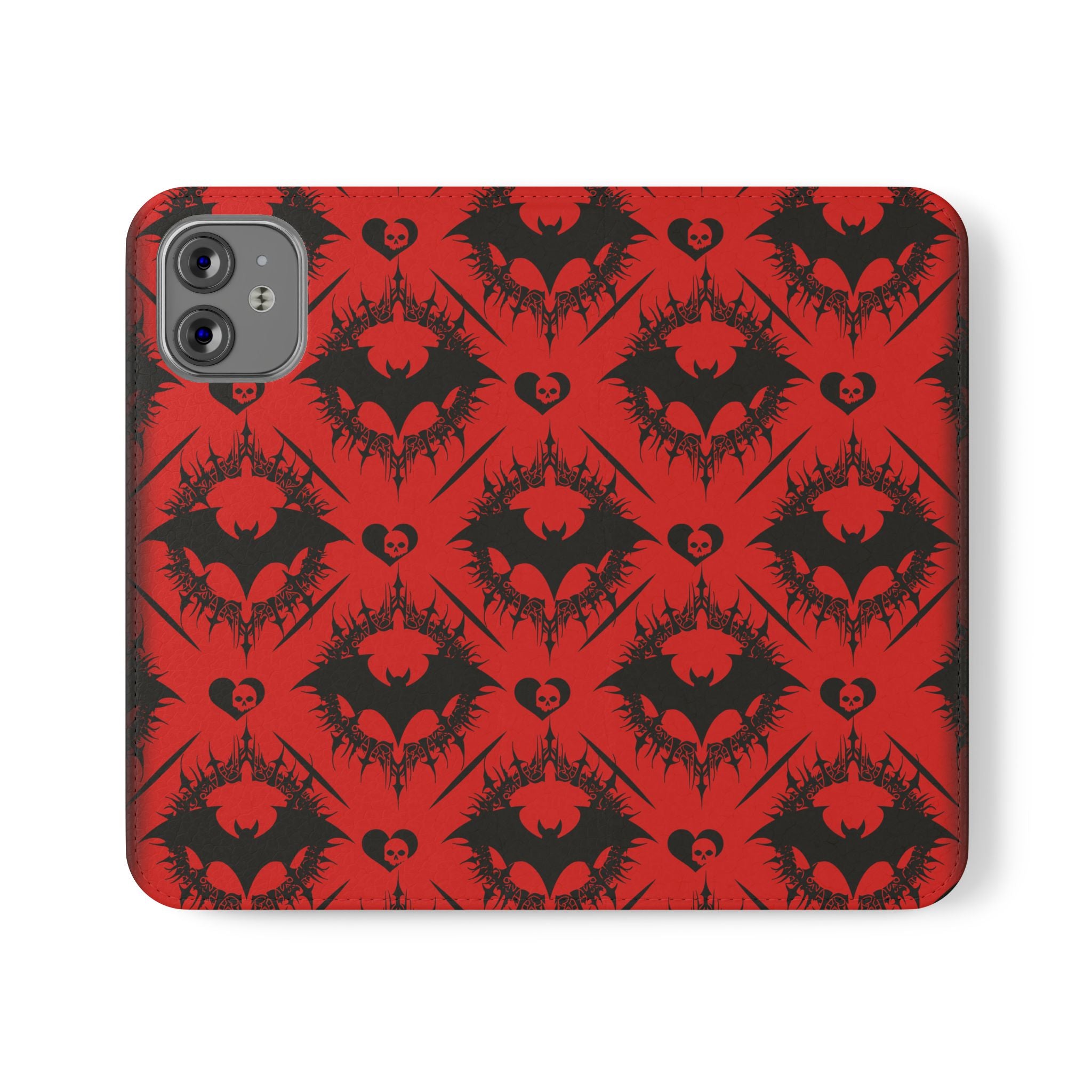 Gothic Bat Wallet Flip Case - Elegant Goth Phone Wallet - Bat Pattern Flip Case - Gothic Phone Case - Stylish Wallet Phone Case