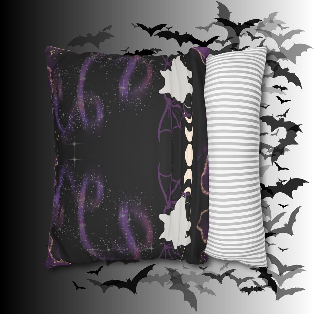 Gothic Bat Wing Cat Moon Phases Throw Pillow — Purple Celestial Dark Home Decor