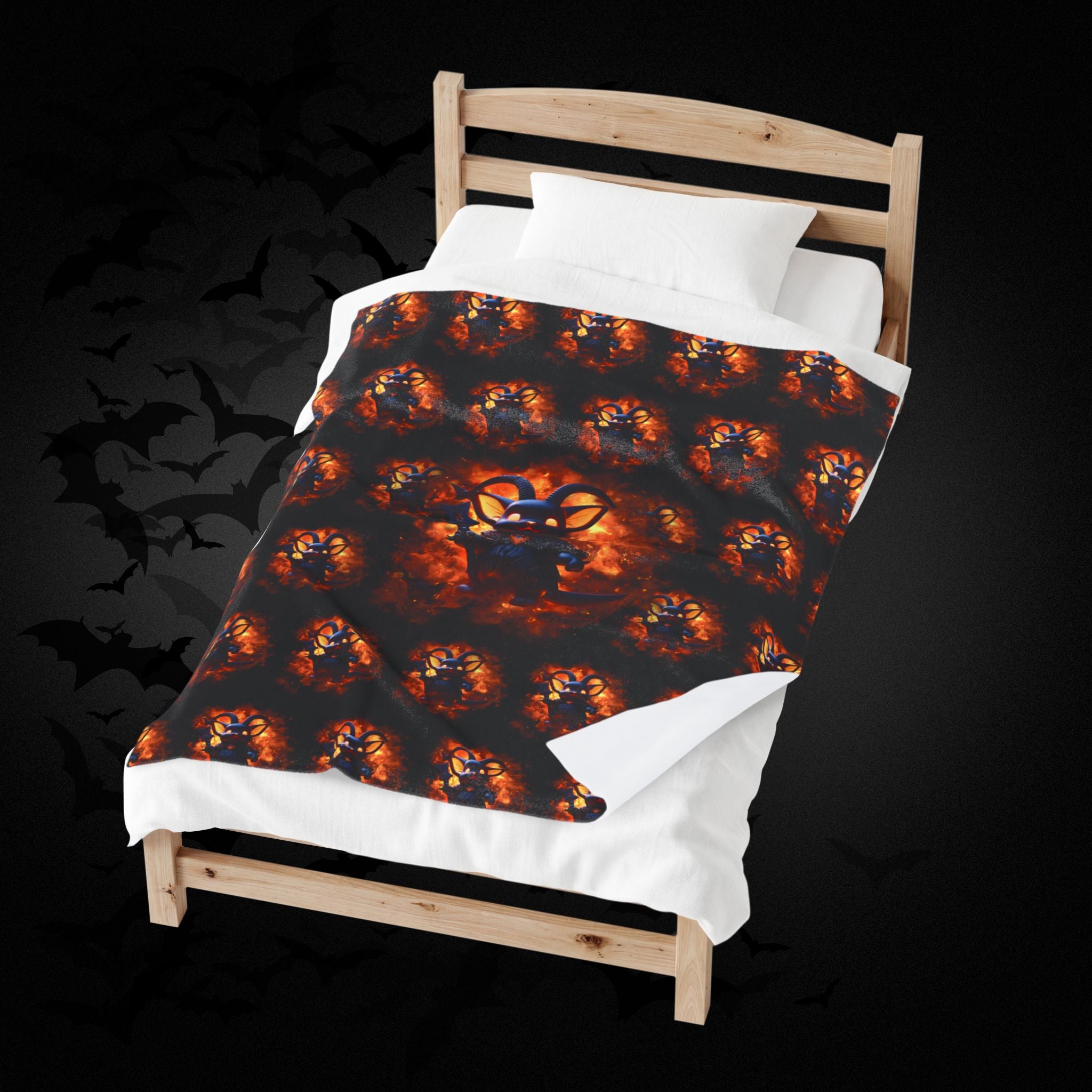 Whimsigoth Chibi Baphomet Throw Blanket — Gothic Occult Home Decor