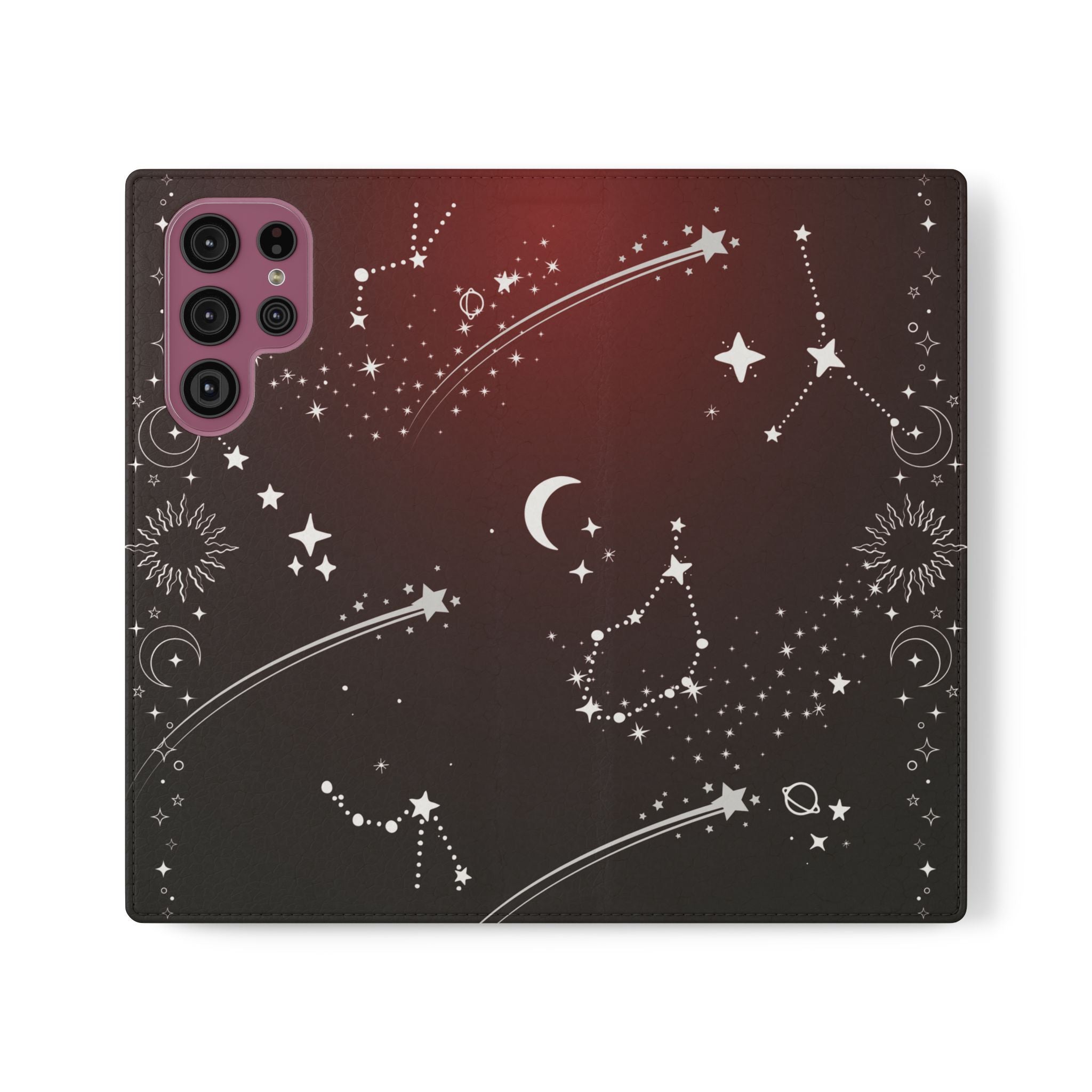 Gothic Celestial Black and Red Flip Wallet Case for iPhone and Samsung Galaxy Phones