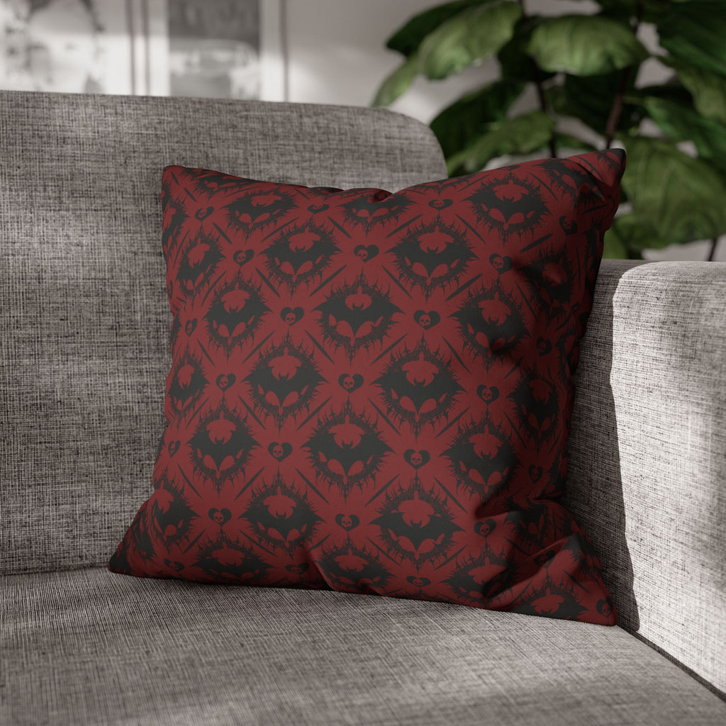 Gothic Bat Diamond Pattern Throw Pillow — Dark Red Damask Home Decor