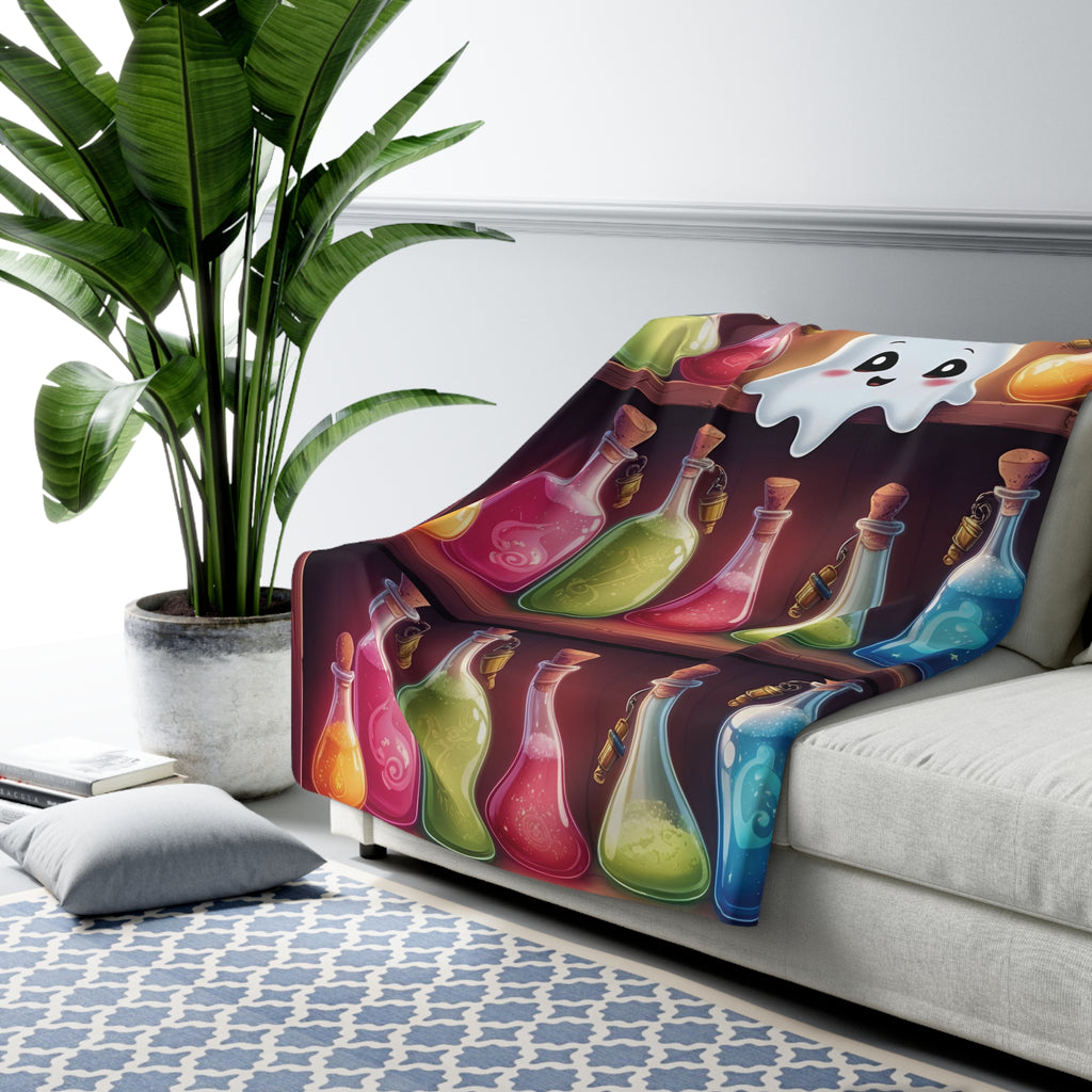 Apothecary Ghost Potion Shelf Throw Blanket — Whimsigoth Home Decor