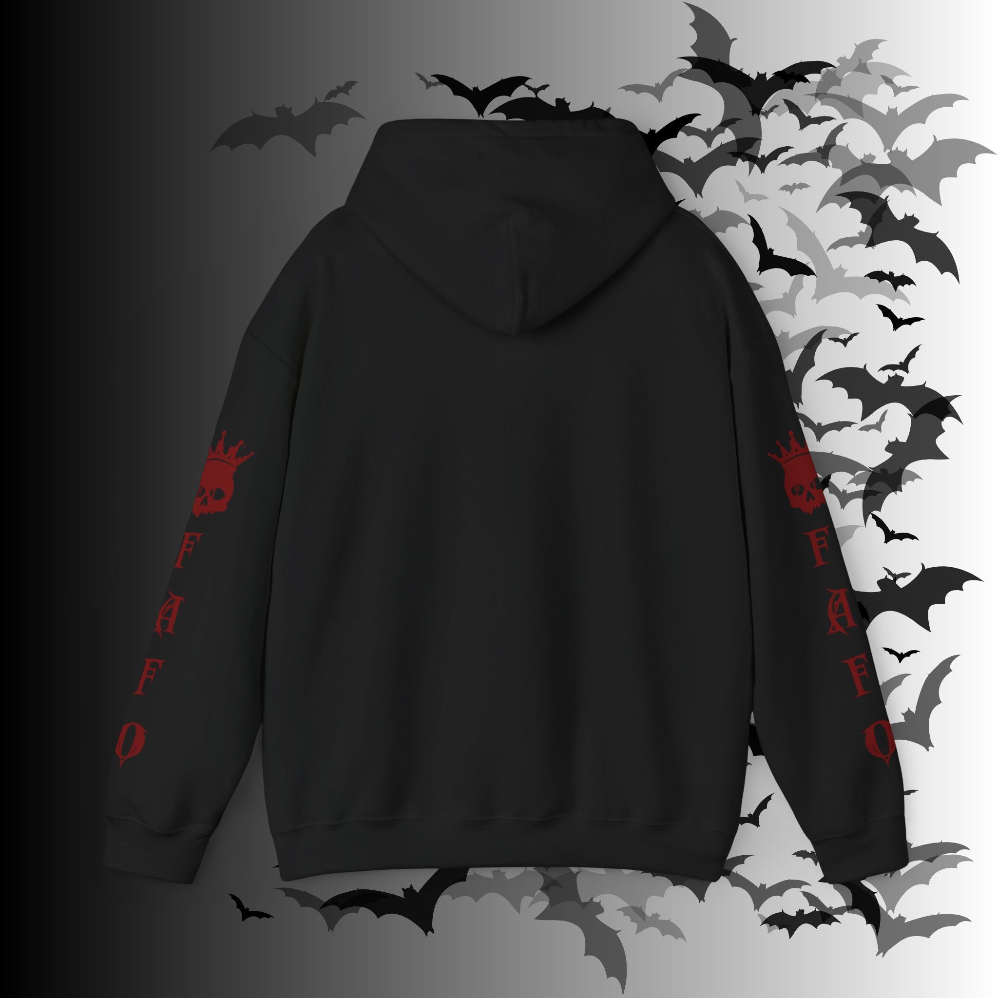 I Identify As a Threat Hoodie — Gothic Skull Sleeve Print Fuck Around Find Out