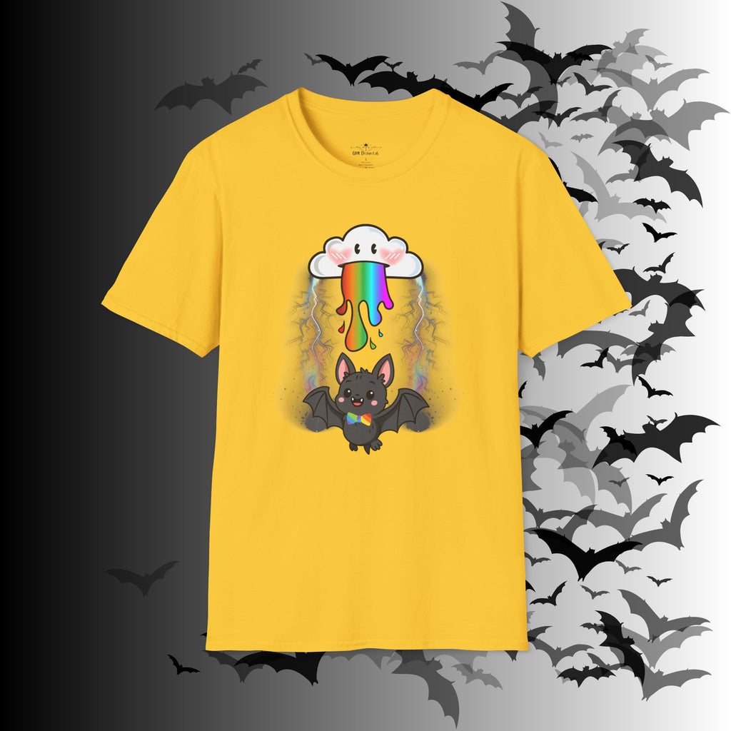 Rainbow Vomit Cloud Bat T-Shirt — Kawaii Goth Pride Unisex Tee