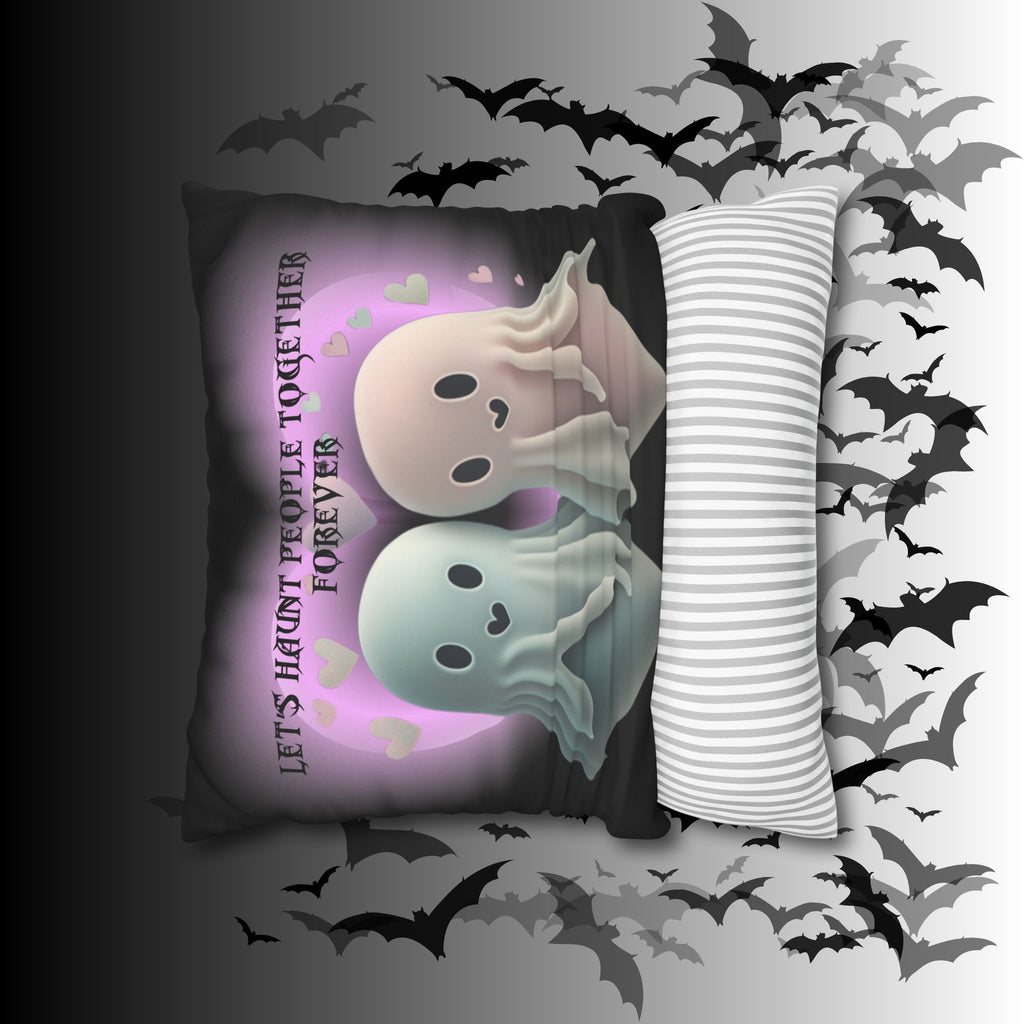 Let's Haunt People Together Forever Ghost Throw Pillow — Gothic Love Halloween Decor