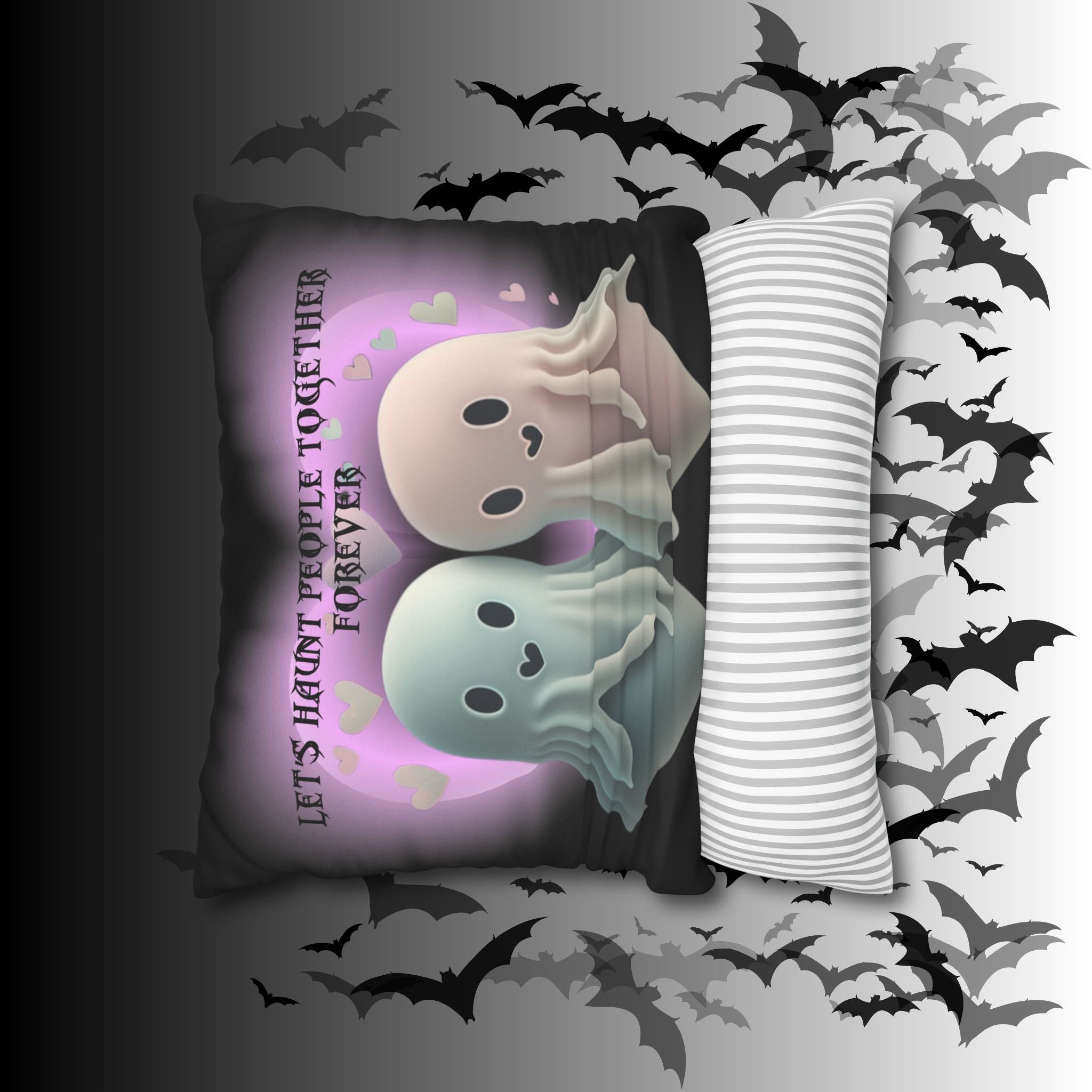 Let's Haunt People Together Forever Ghost Throw Pillow — Gothic Love Halloween Decor