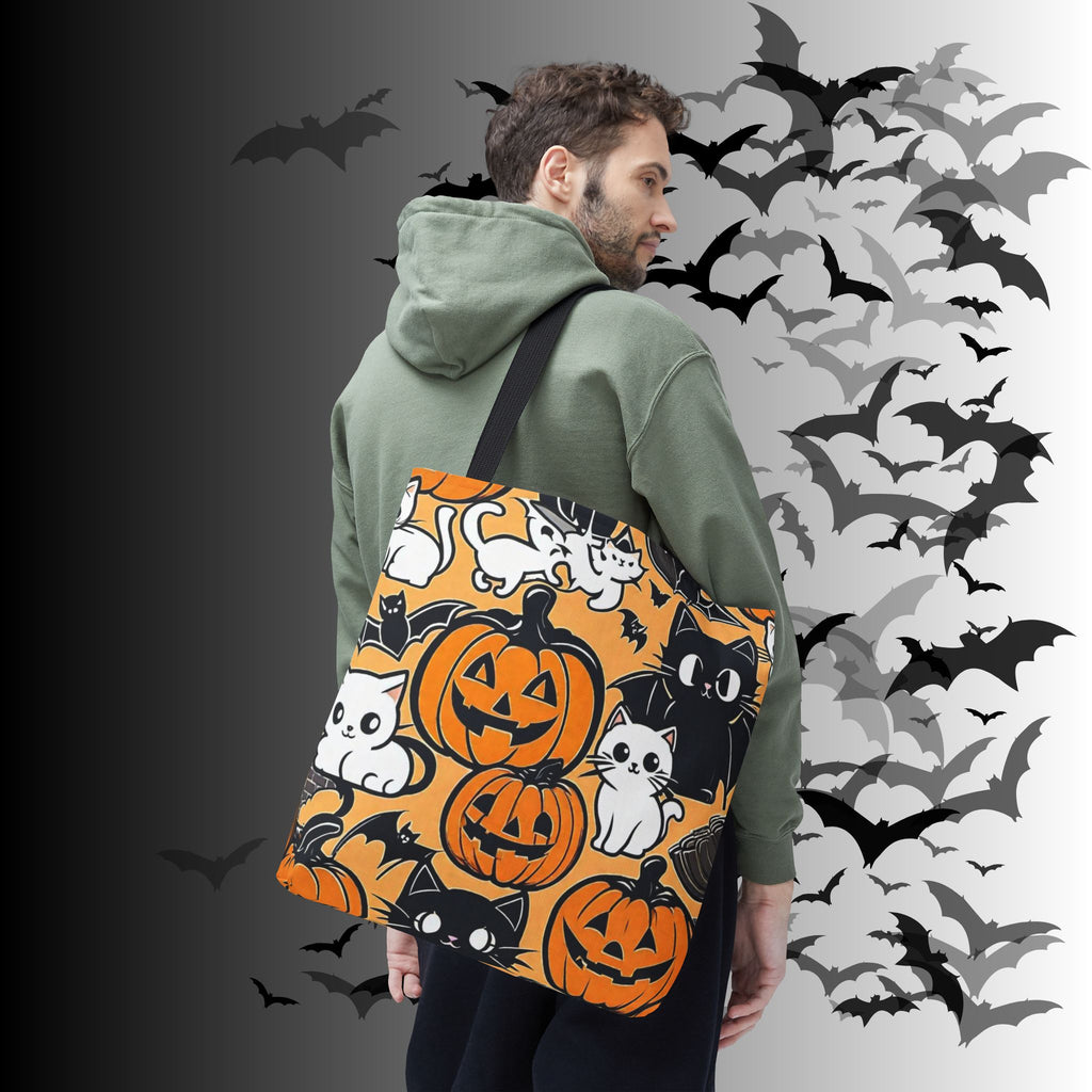 Kawaii Halloween Cat & Pumpkin Tote Bag — Spooky Cute Pattern