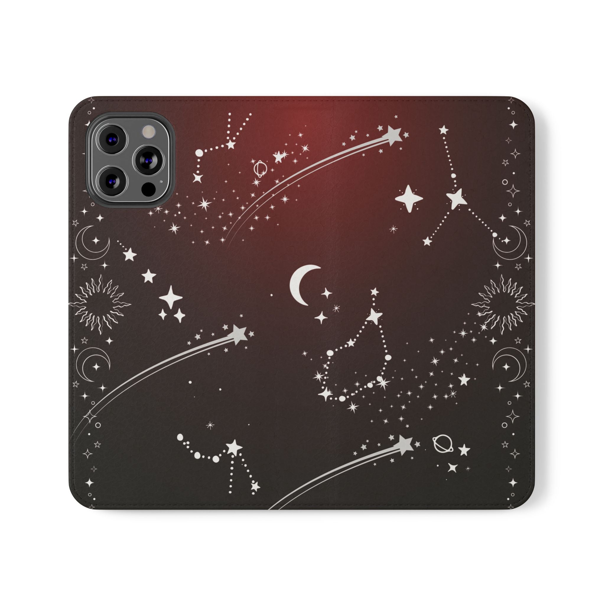 Gothic Celestial Black and Red Flip Wallet Case for iPhone and Samsung Galaxy Phones