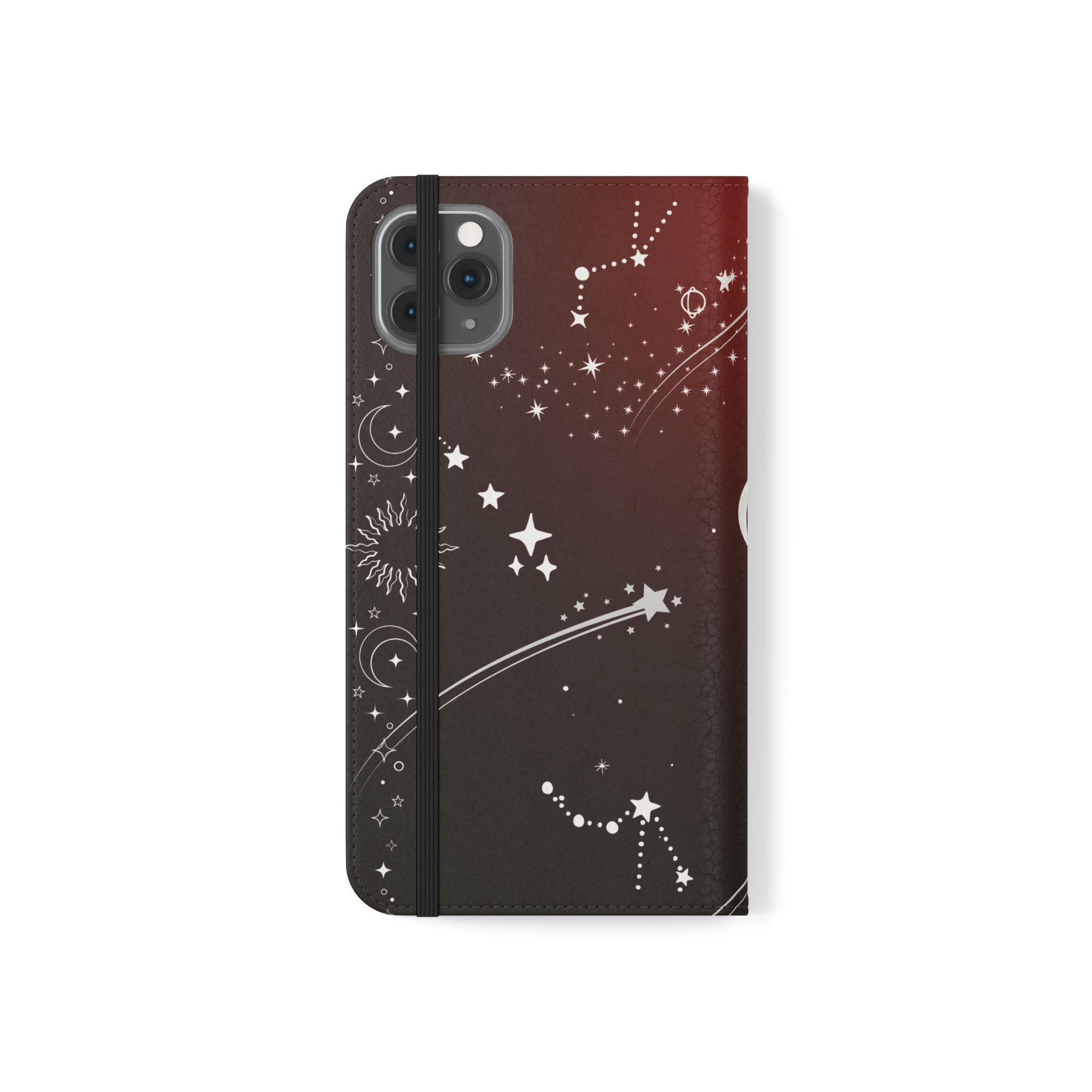Gothic Celestial Black and Red Flip Wallet Case for iPhone and Samsung Galaxy Phones