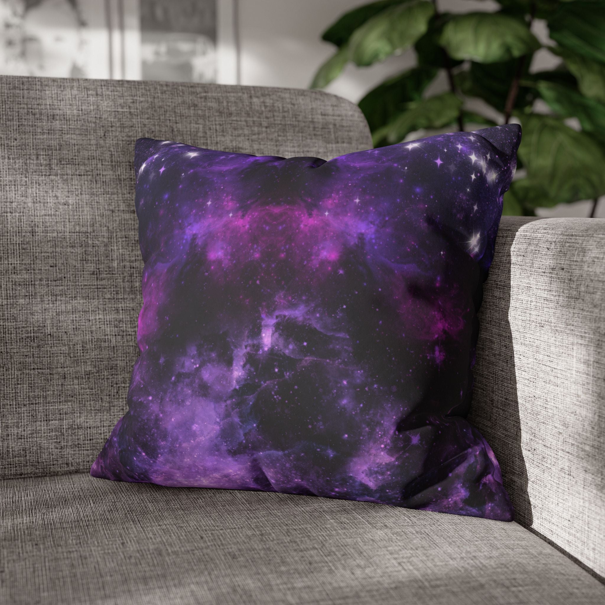 Purple Galaxy Cosmic Throw Pillow — Dark Celestial Witchy Home Decor