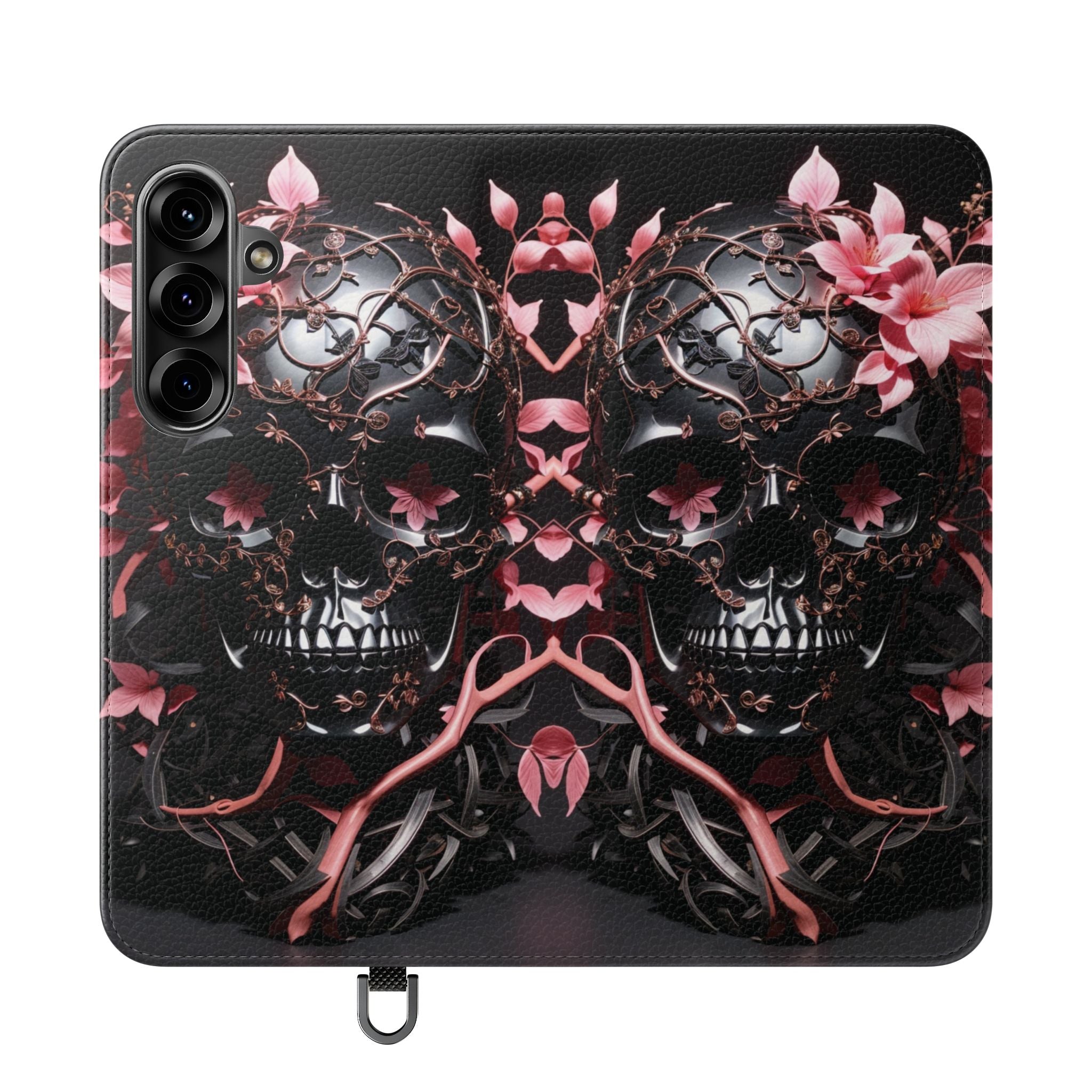 Pink Pastel Goth Skull Flip Wallet Phone Case - Skull Wallet Case for Samsung iPhone - Gothic Style Skull Wallet Phone Cases