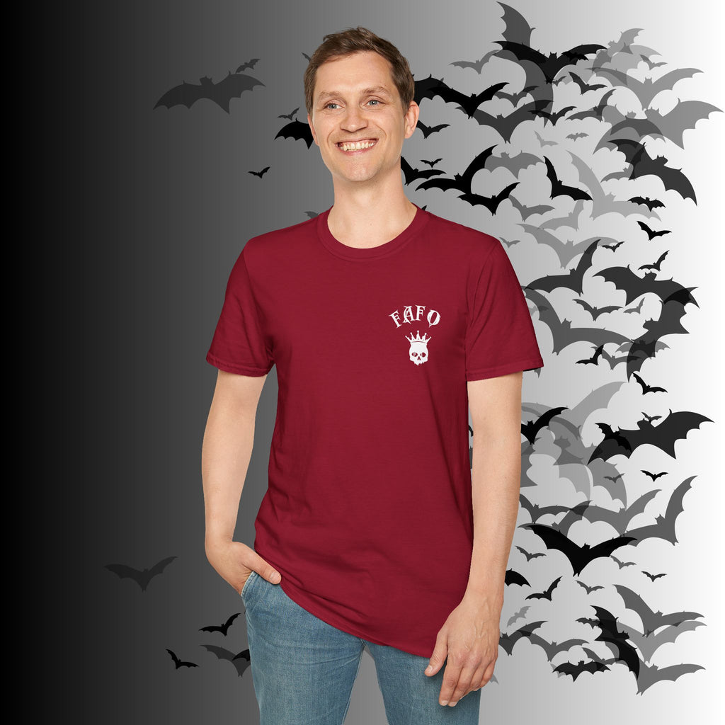 "FAFO" I Identify As A Threat T-Shirt — White Print Front & Back Gothic Tee