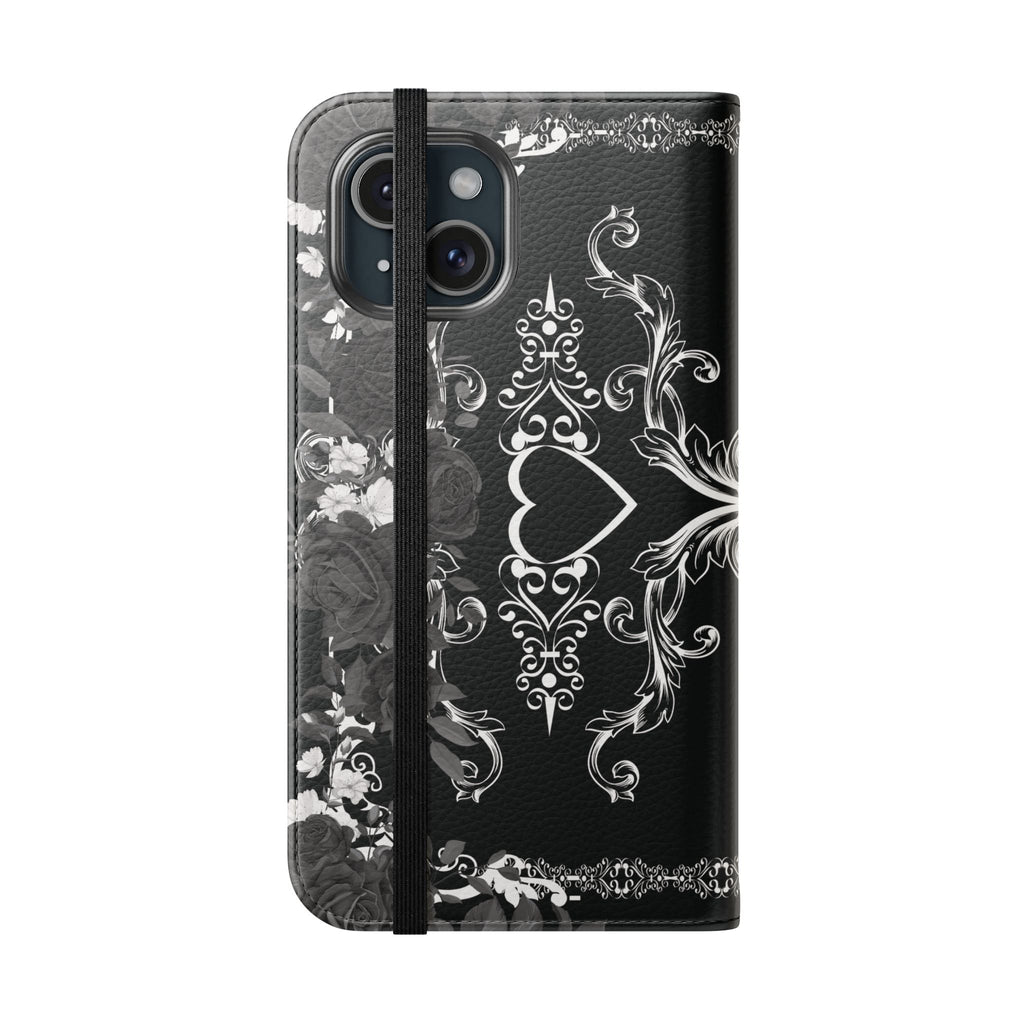 Romantic Goth Wallet Flip Case - Goth Botanical Phone Case