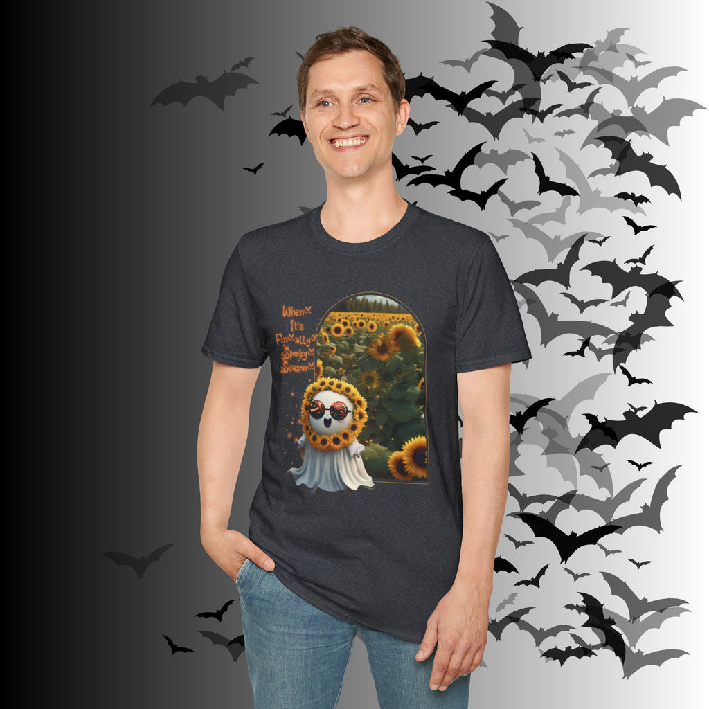"When It's Finally Spooky Season" Ghost Sunflower T-Shirt — Halloween Tee