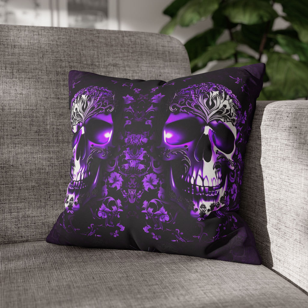 Purple Gothic Skull Throw Pillow — Damask Dark Home Decor