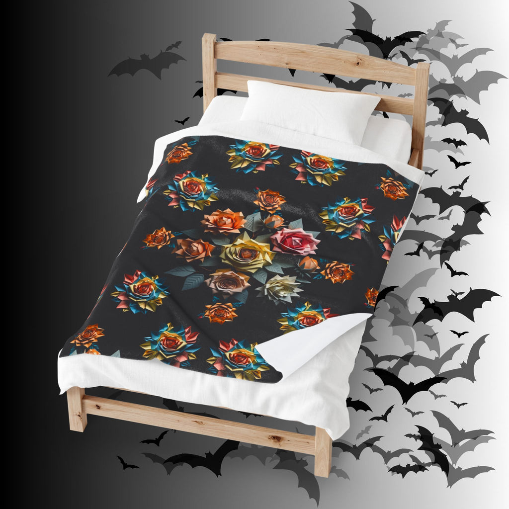 Gothic Origami Rose Throw Blanket — Dark Floral Home Decor
