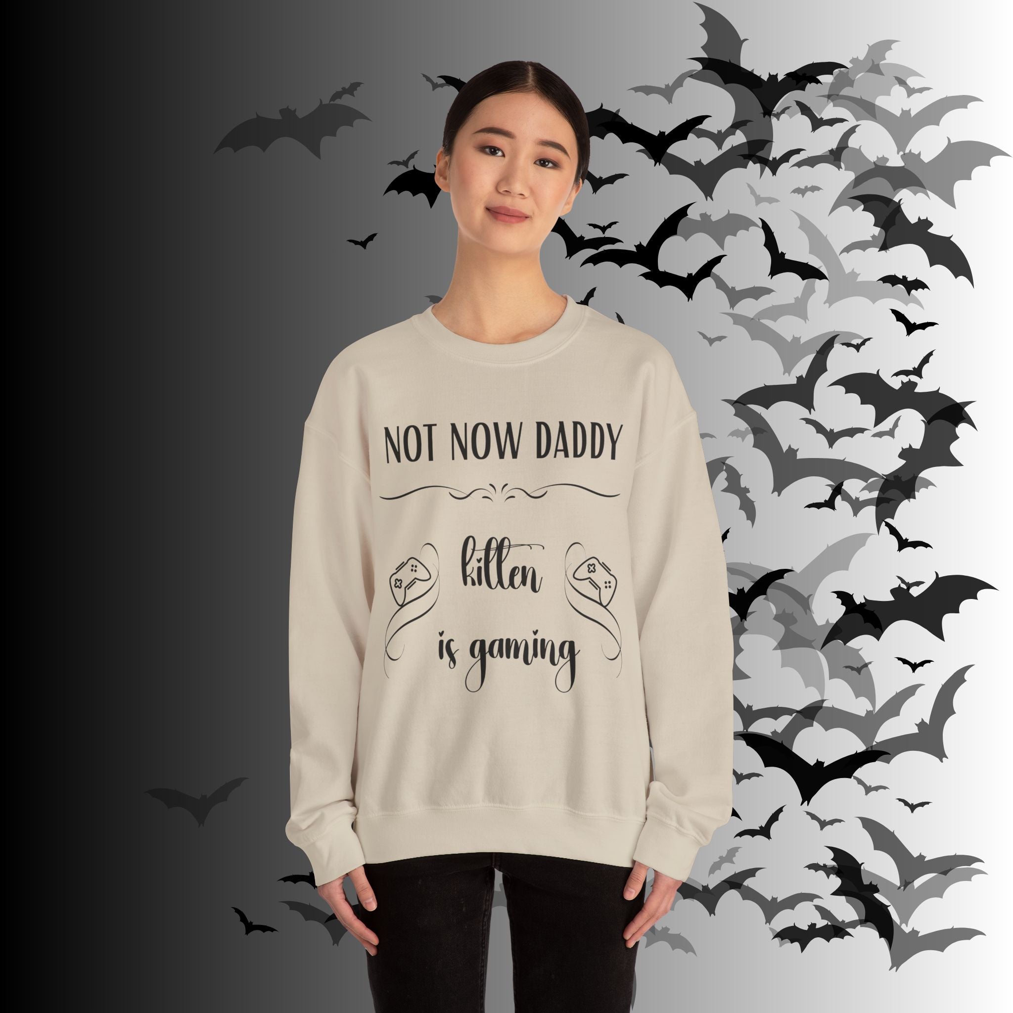 Not Now Daddy Kitten Is Gaming Crewneck Sweatshirt — Funny Gamer Sweater