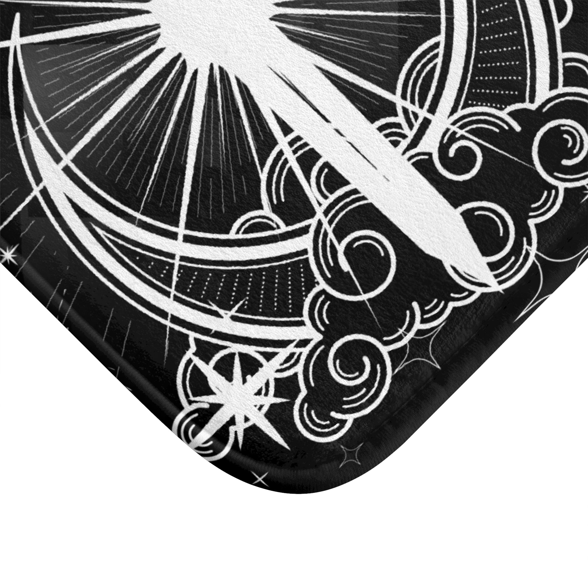 Gothic Celestial Sword Crescent Moon Bath Mat — Starry Night Bathroom Decor