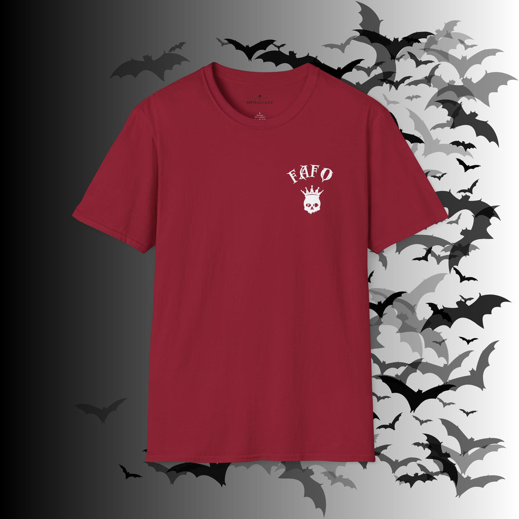 "FAFO" I Identify As A Threat T-Shirt — White Print Front & Back Gothic Tee