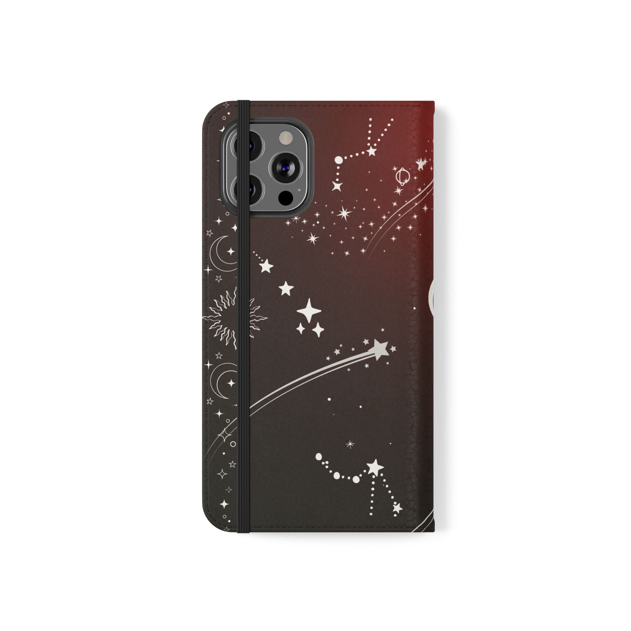 Gothic Celestial Black and Red Flip Wallet Case for iPhone and Samsung Galaxy Phones