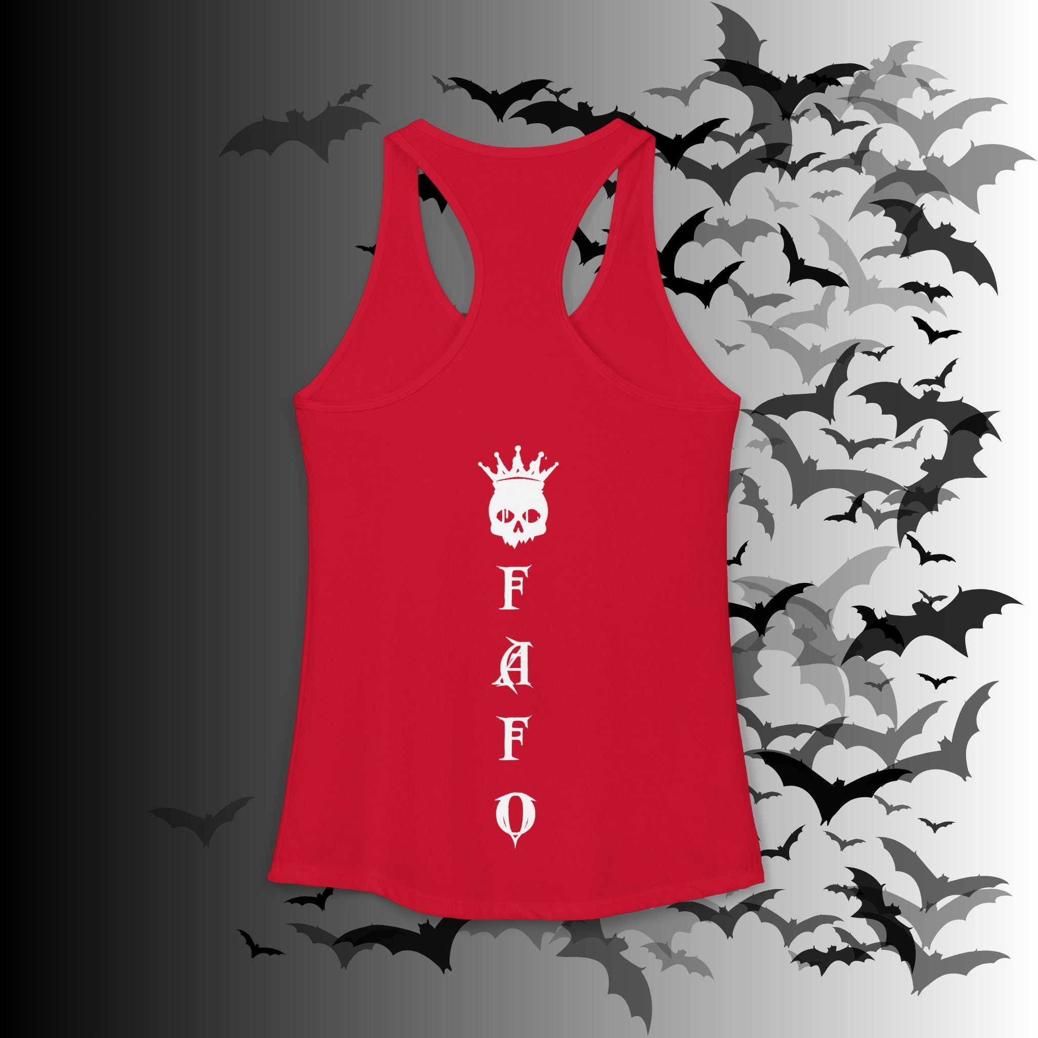 "FAFO" I Identify As A Threat Racerback Tank Top — Gothic Humor Front & Back
