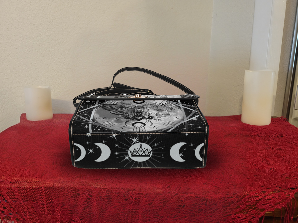 Gothic Death's Head Moth Handbag | Celestial Moon Waterproof Canvas Crossbody Purse