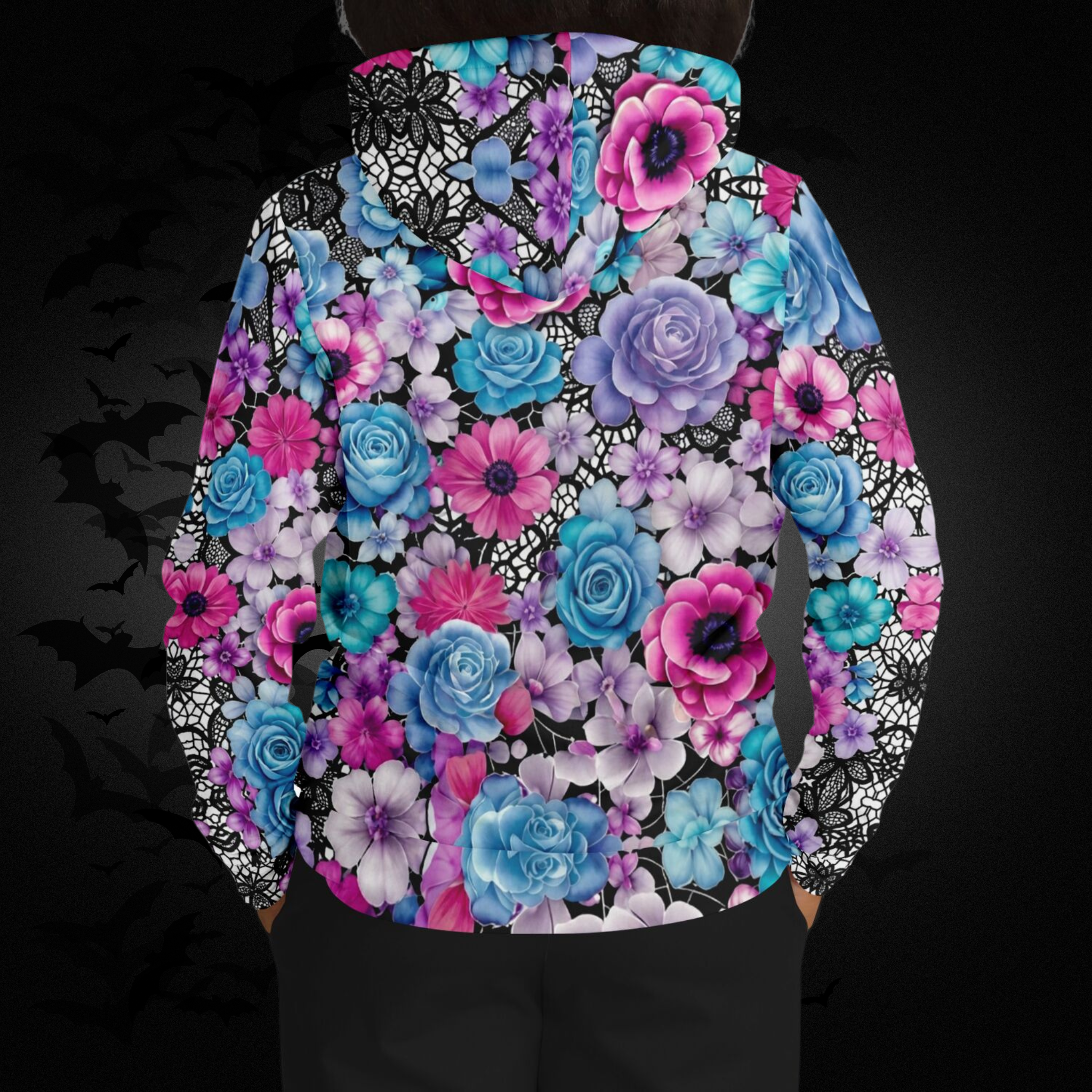 Pastel Goth Floral Skull Hoodie — Gothic Skull Unisex All Over Print