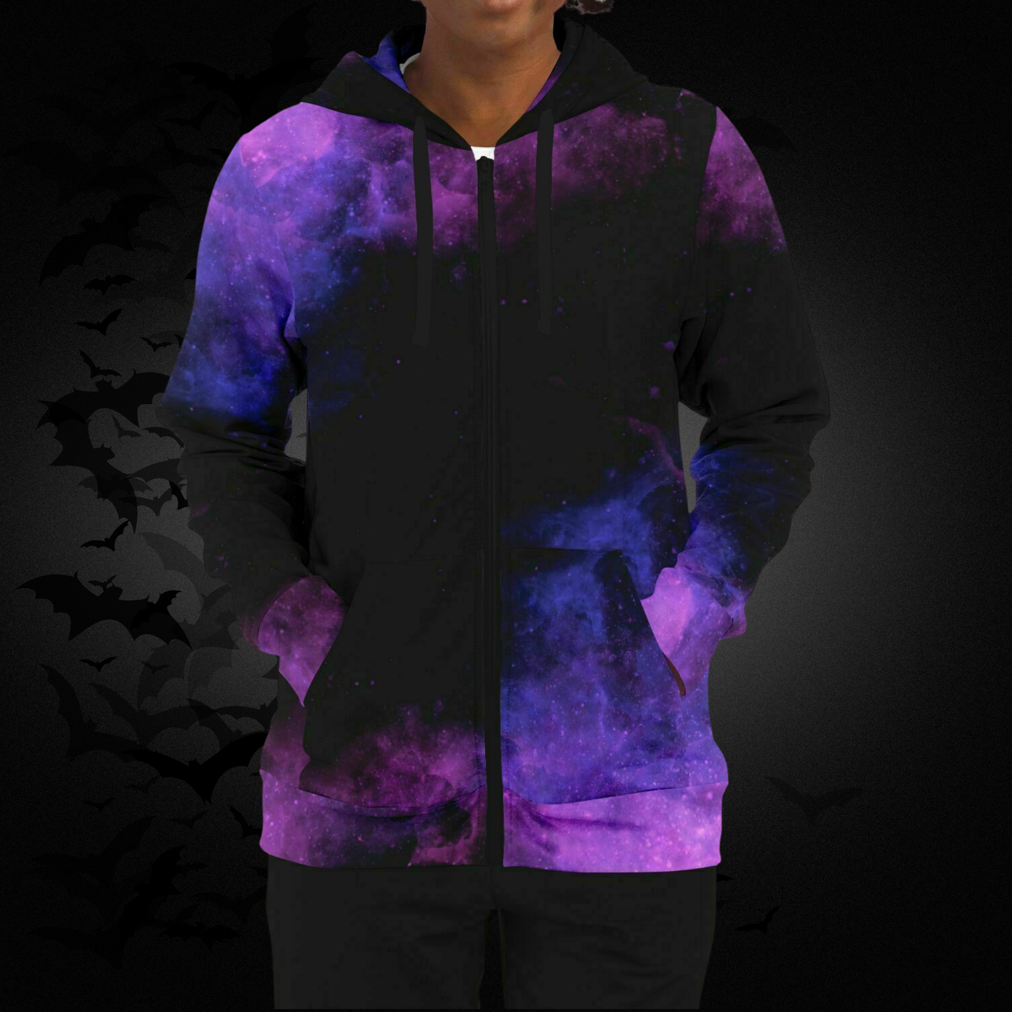 Purple Galaxy Nebula All Over Print Zip Hoodie