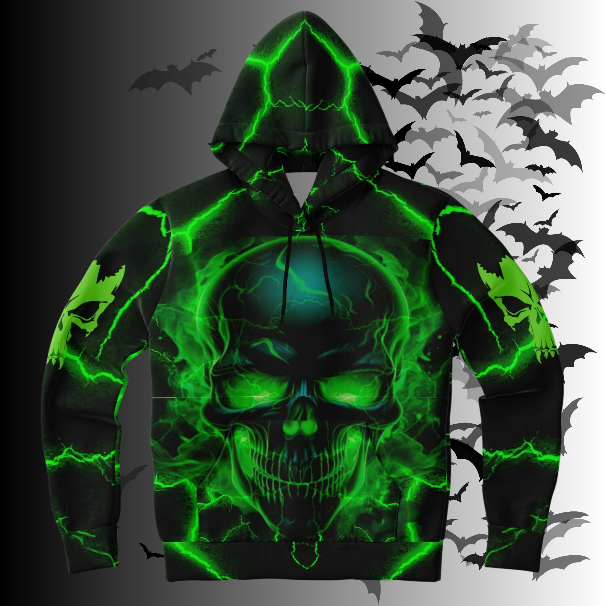 Neon Green Skull All Over Print Hoodie