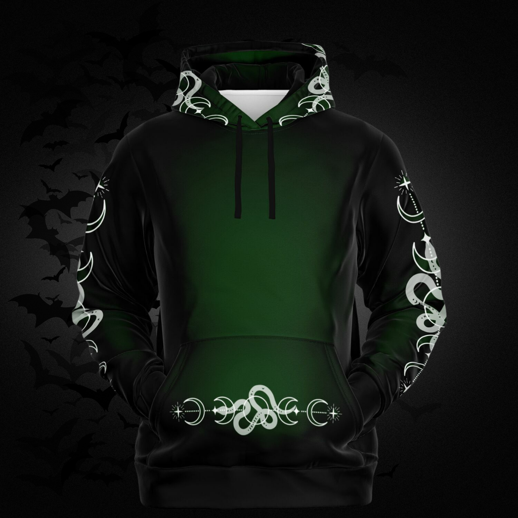 Celestial Serpent All Over Print Hoodie – Forest Green