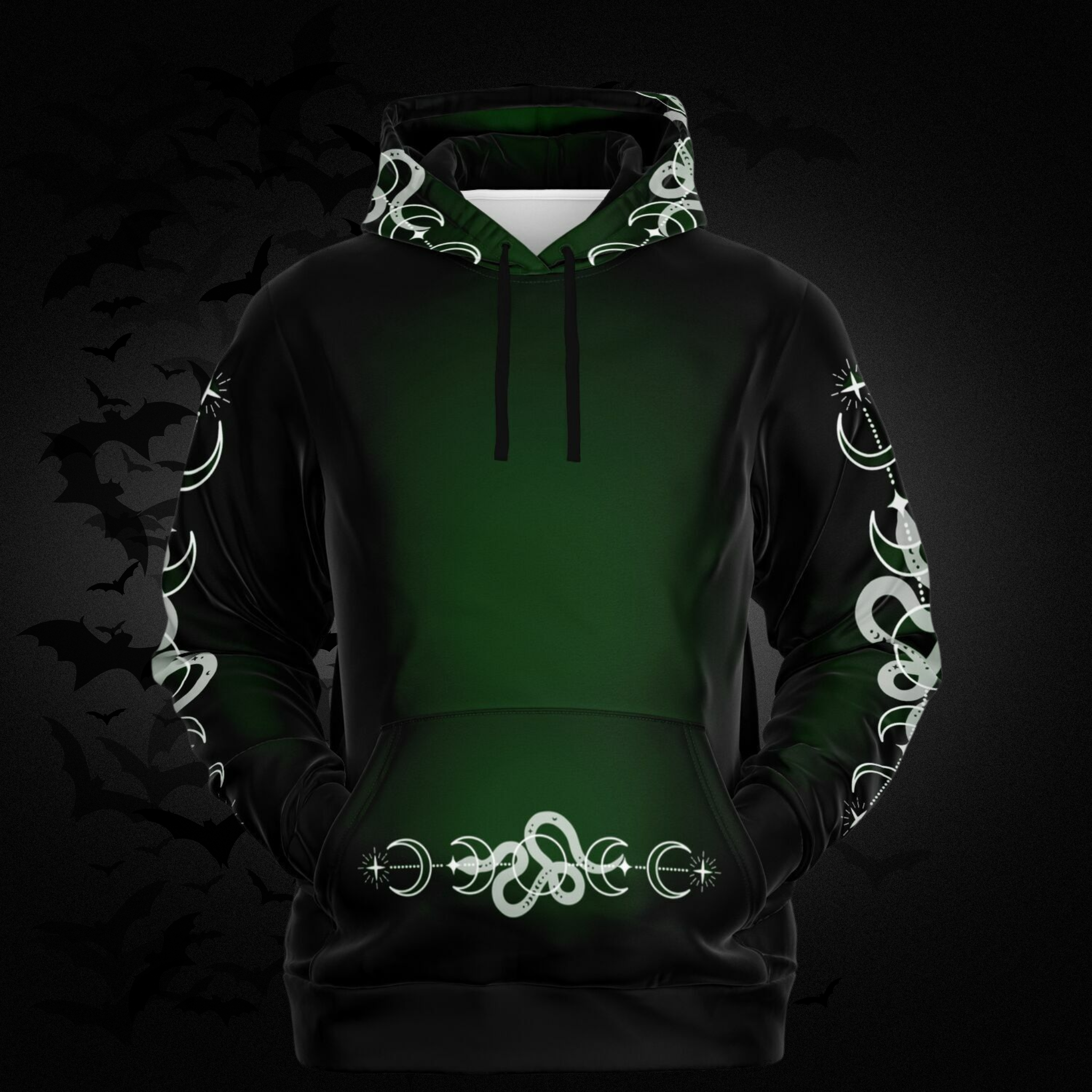 Celestial Serpent All Over Print Hoodie – Forest Green