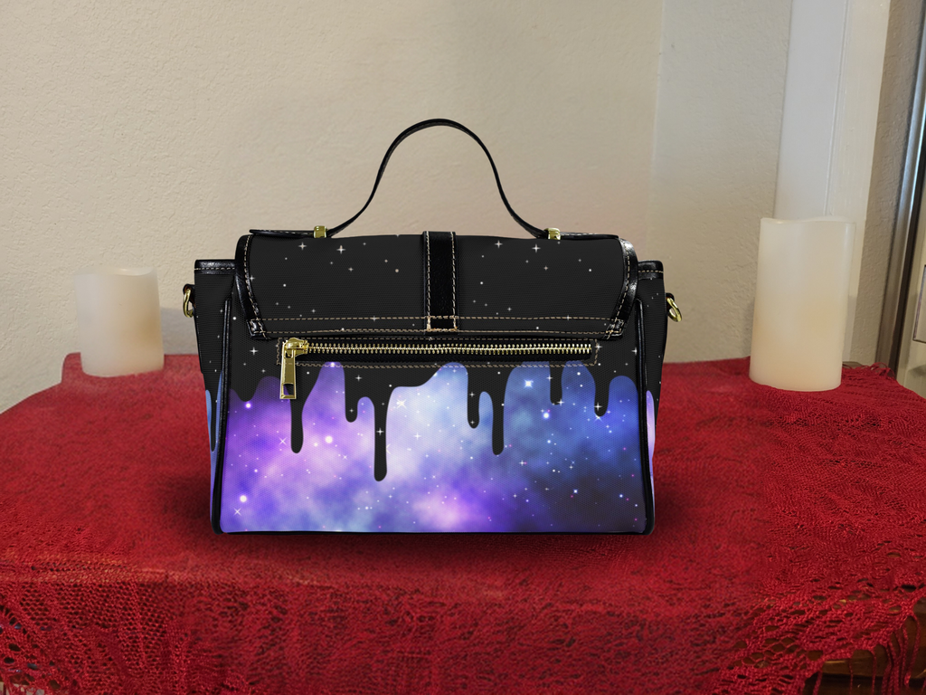 Pastel Goth Galaxy Drip Crossbody Bag | Purple Cosmic Waterproof Canvas Satchel Purse