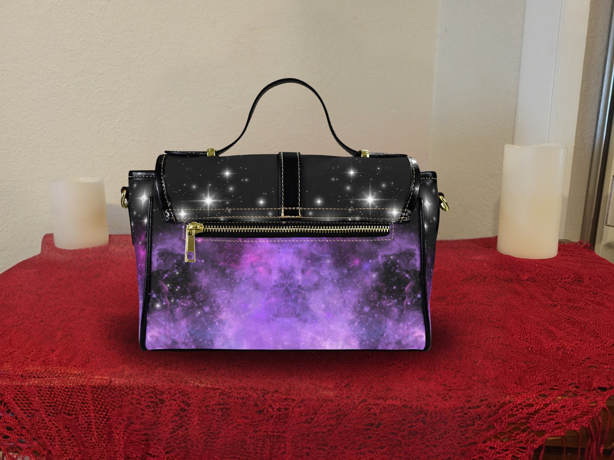 Purple Galaxy Crossbody Bag | Cosmic Nebula Waterproof Canvas Satchel Purse