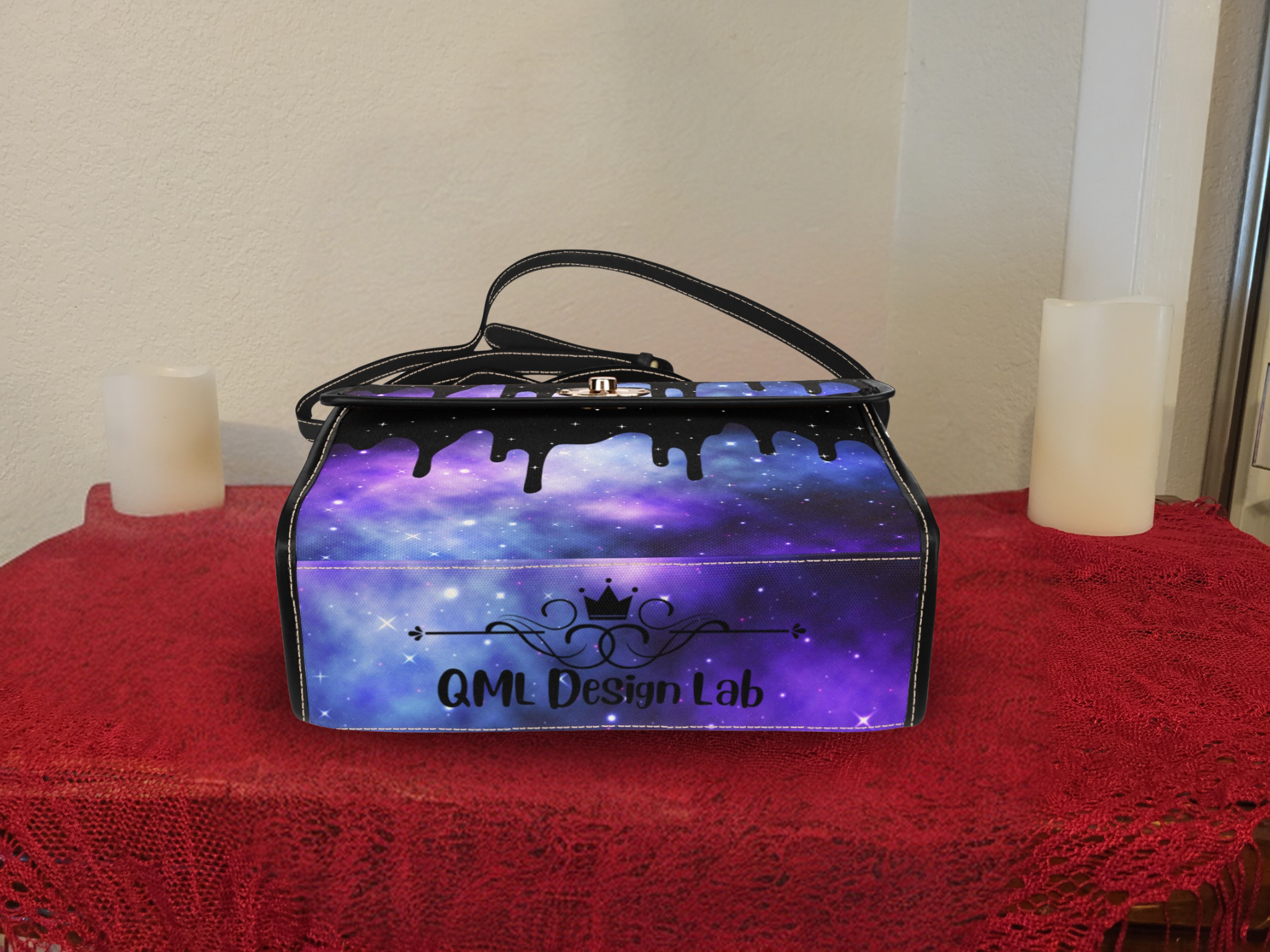 Pastel Goth Galaxy Drip Handbag | Purple Nebula Waterproof Canvas Crossbody Purse