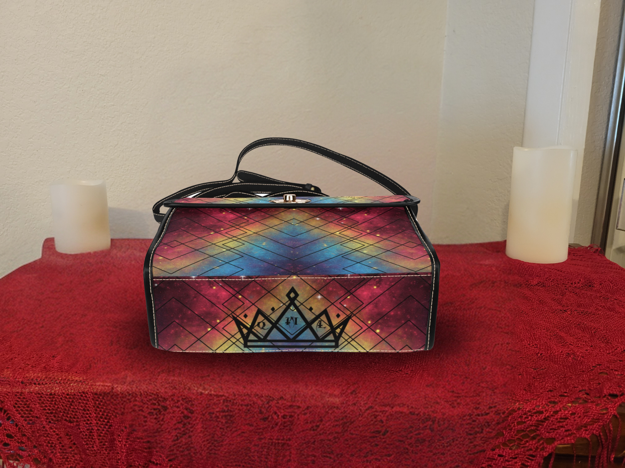 Rainbow Galaxy Geometric Handbag | Cosmic Nebula Waterproof Canvas Crossbody Purse