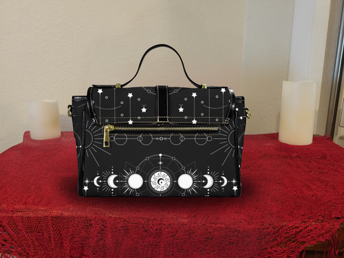 Celestial Snake Moon Phase Crossbody Bag | Witchy Waterproof Canvas Satchel Purse